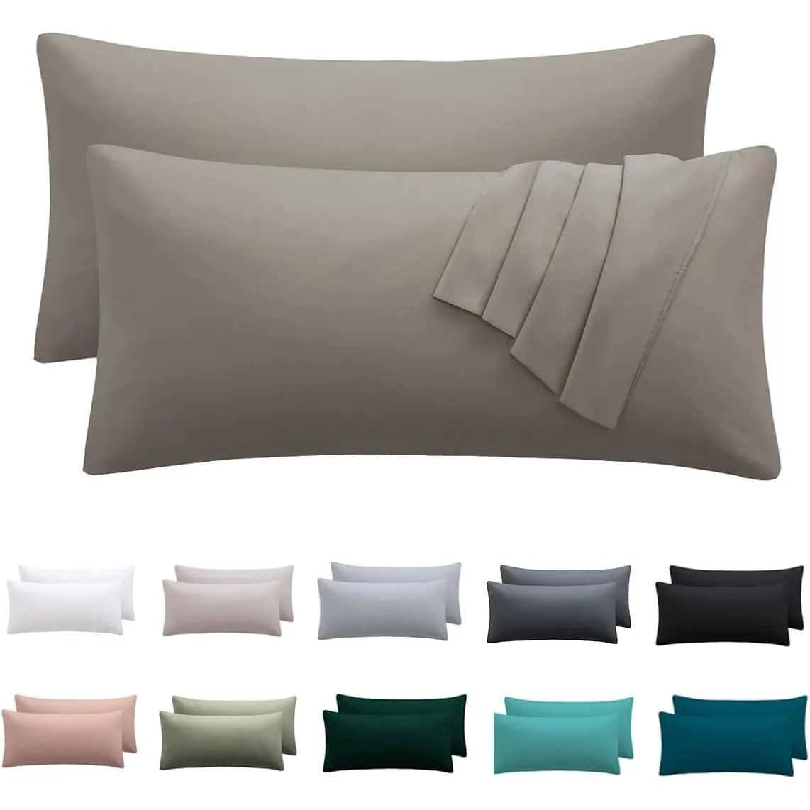 Kissenbezug 40 x 80 2er Set - kopfkissenbezug 40x80 cm Taupe, 100% Mikrofaser kissenbezüge mit Reißverschluss, Weich un…