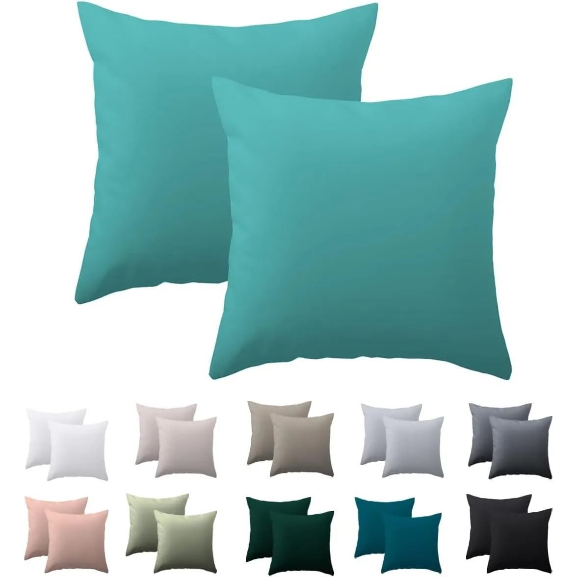 Kissenbezug 40 x 40 2er Set - kopfkissenbezug 40x40 cm Türkis, 100% Mikrofaser kissenbezüge mit Reißverschluss, Weich u…