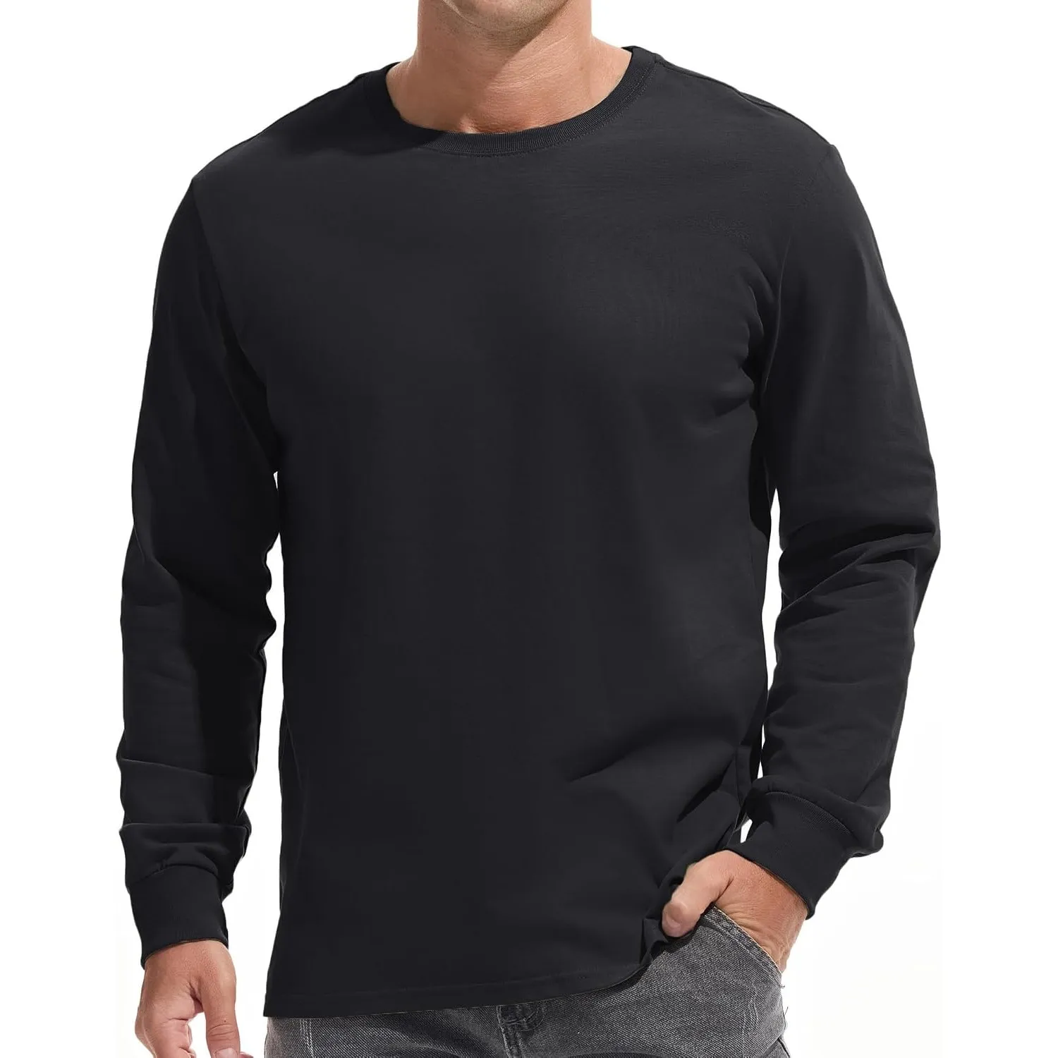 VEIISAR Herren Schwergewicht T-Shirt, Langarmshirt gebürstet - vorgewaschen