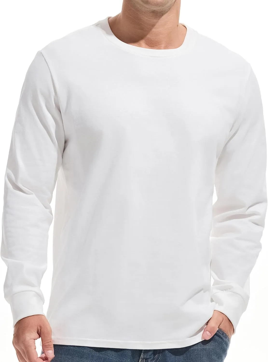 VEIISAR Herren Dickes Rundhals Langarm T-Shirt - Herren 100% Baumwolle Heavy Duty Pre Shrink T Shirt