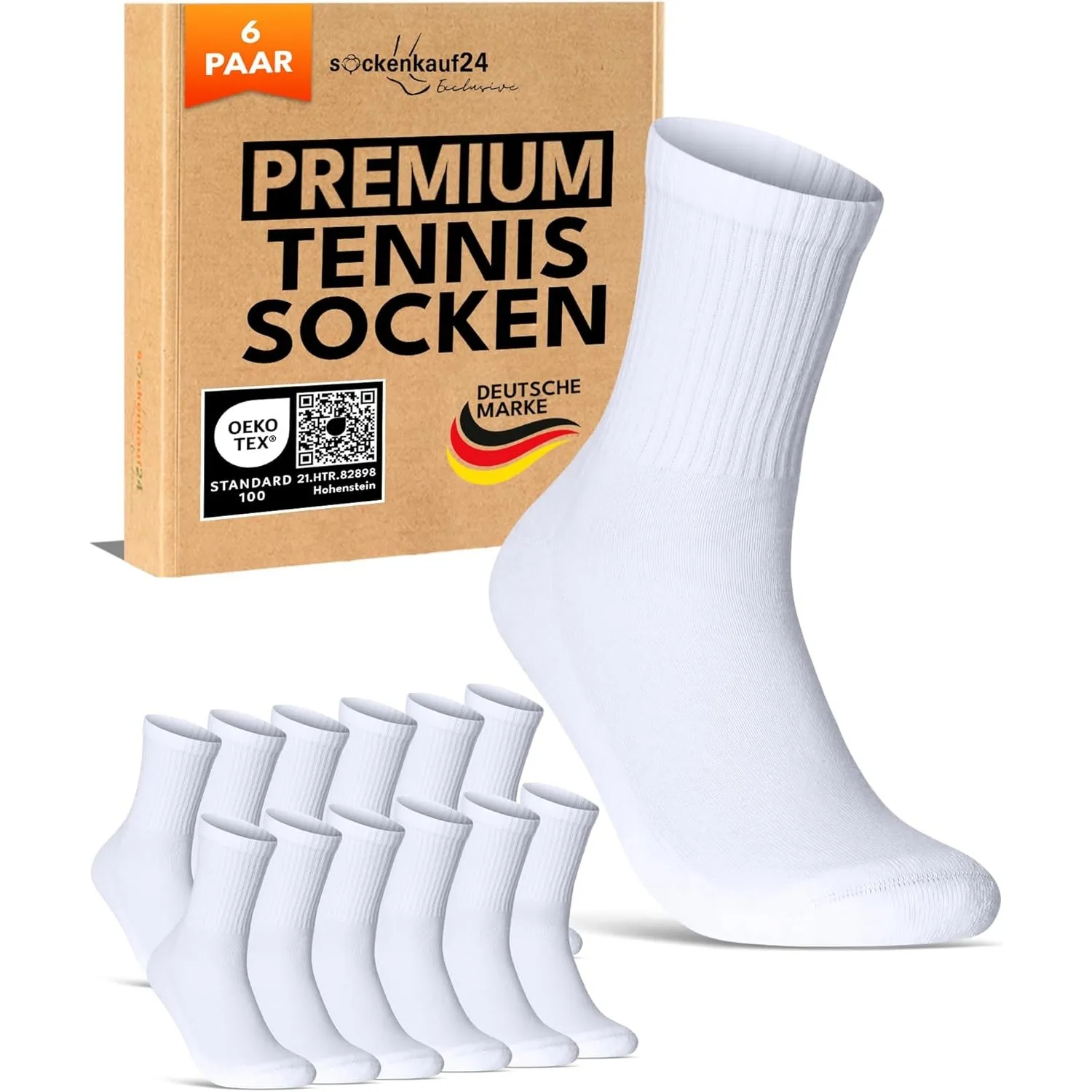 sockenkauf24 Herren Tennissocken (6 Paar) Sportsocken mit verstärkter Ferse & Fußspitze, gepolsterte Sohle Baumwolle At…