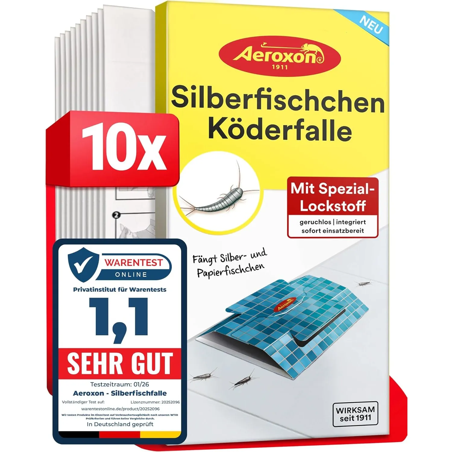 Aeroxon Silberfischfalle 10 Stück, gegen Silberfische und Papierfische