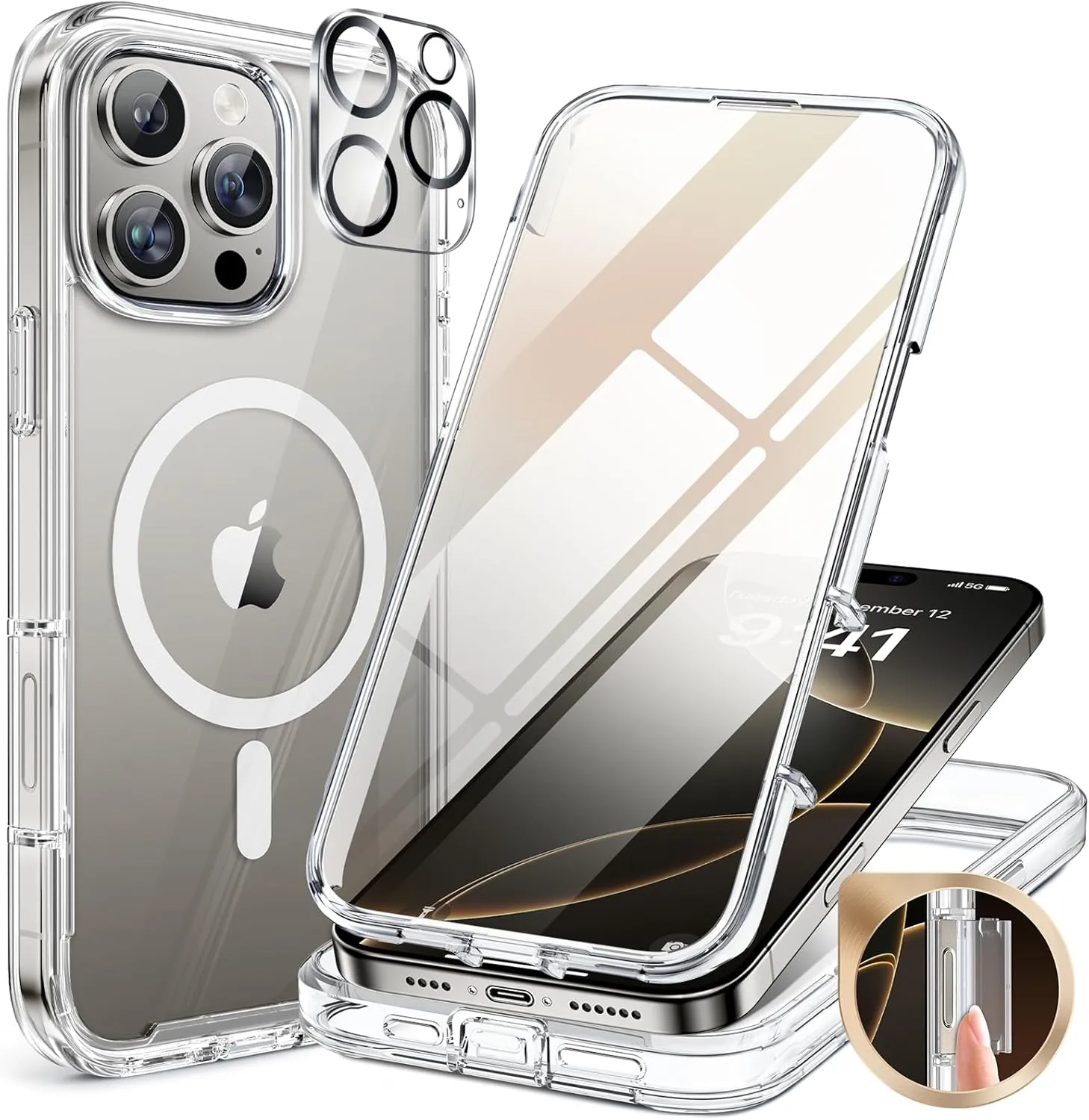 Miracase 360 Grad für iPhone 16 Pro Hülle mit Magsafe, Eingebaut Glas Schutzfolie, Komplettschutz HandyHülle Magnetisch…