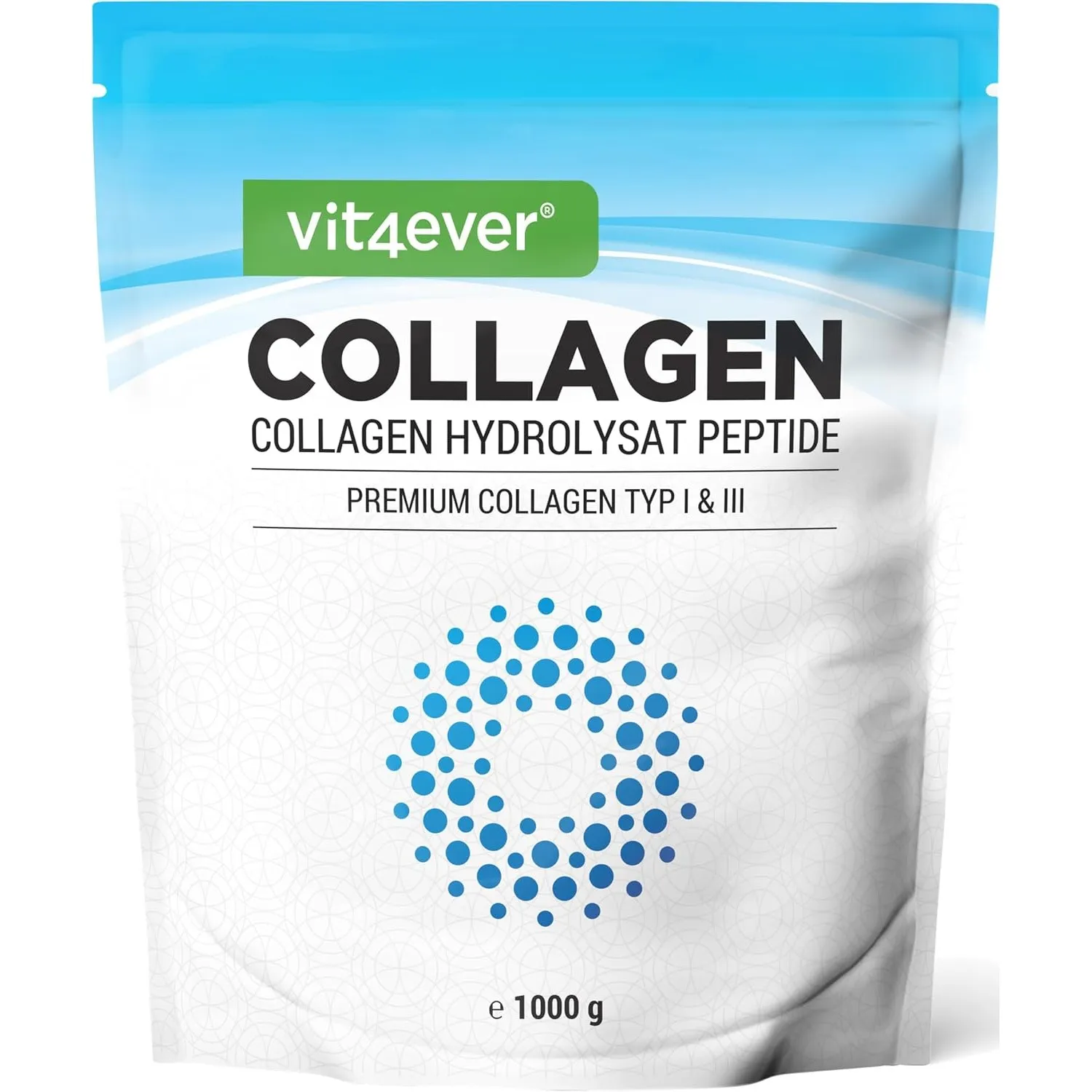 vit4ever Collagen Pulver - 1000 g (1 kg) - Typ 1 & 3 - neutraler Geschmack