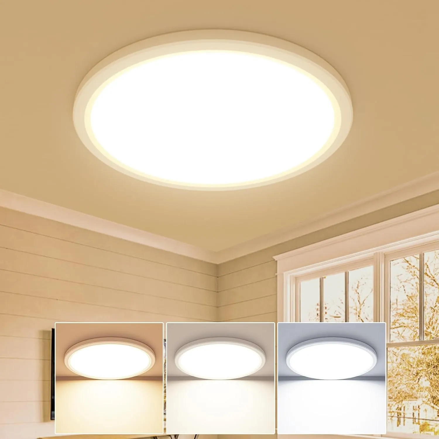 slochi Deckenlampe LED Deckenleuchte Flach, Ø22CM 3Farben 18W 1800LM Weiß