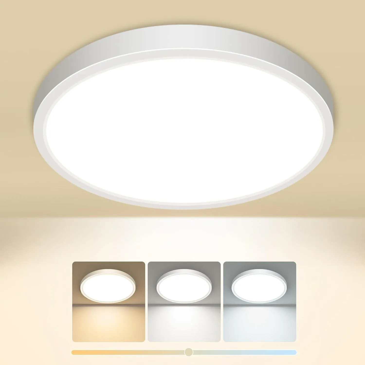 slochi Deckenlampe LED Deckenleuchte Flach, Ø18CM 3Farben 15W 1500LM Weiß