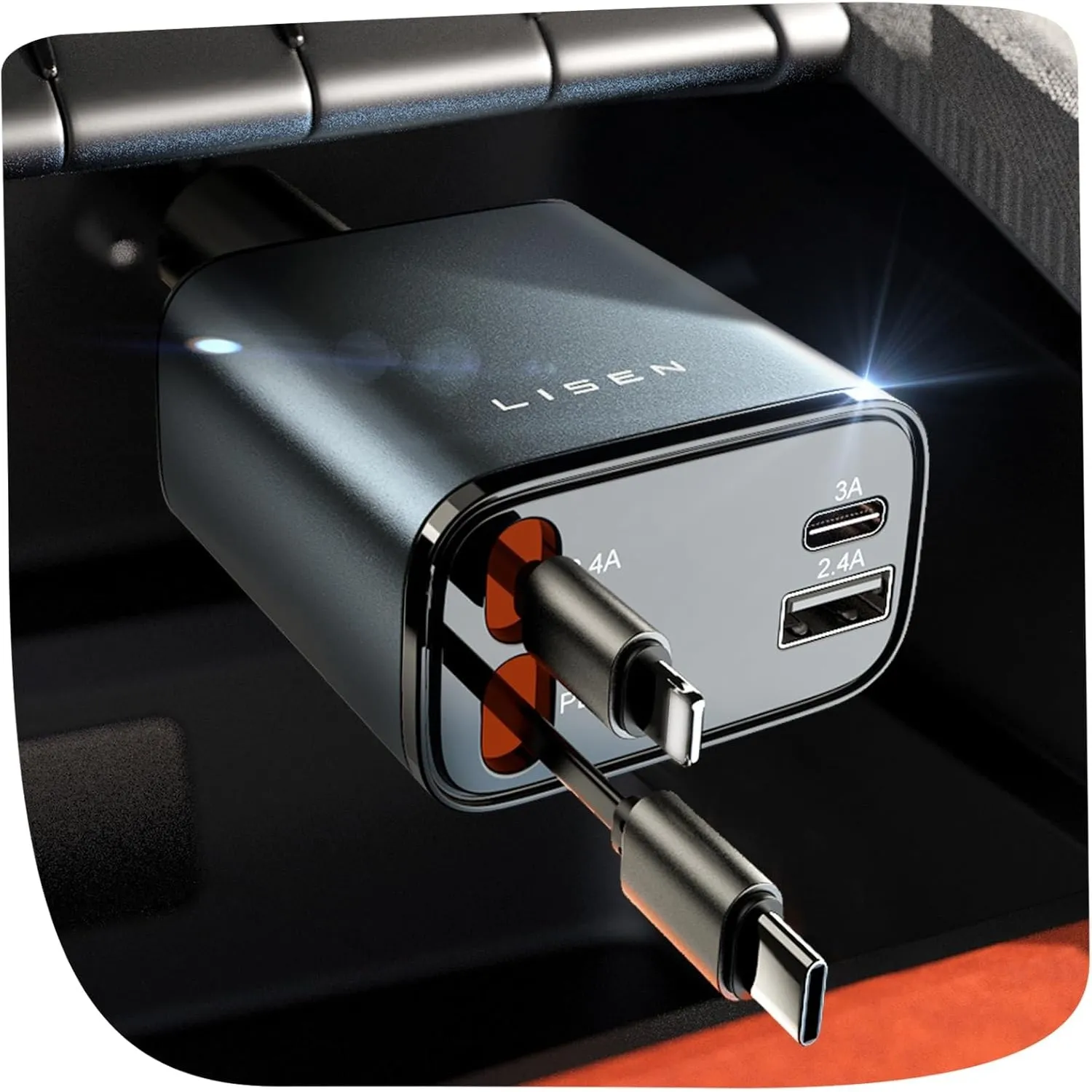 LISEN 84W Zigarettenanzünder USB C Einziehbares Auto Ladegerät Adapter