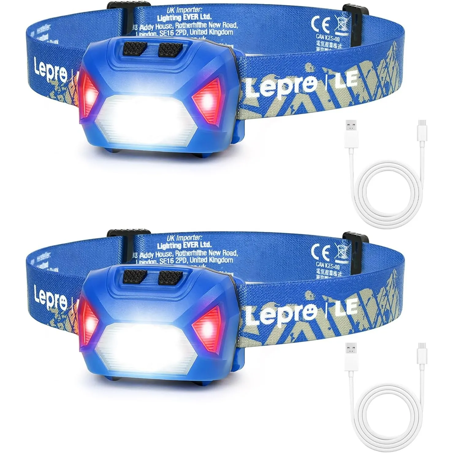 Lepro Stirnlampe LED Wiederaufladbar, USB C Kopflampe mit 6 Modi & Rotlicht