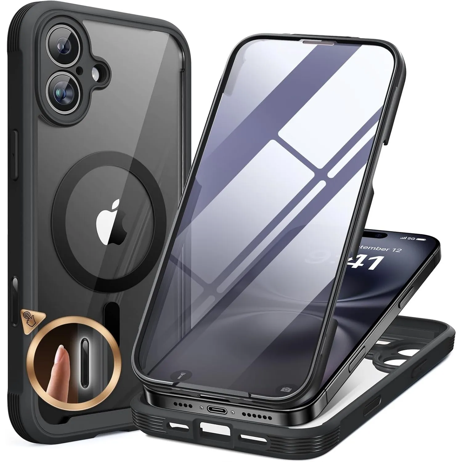 Miracase 360 Grad für iPhone 16 Hülle mit Magsafe, Eingebaut Glas Schutzfolie, Komplettschutz HandyHülle Magnetisch Sto…