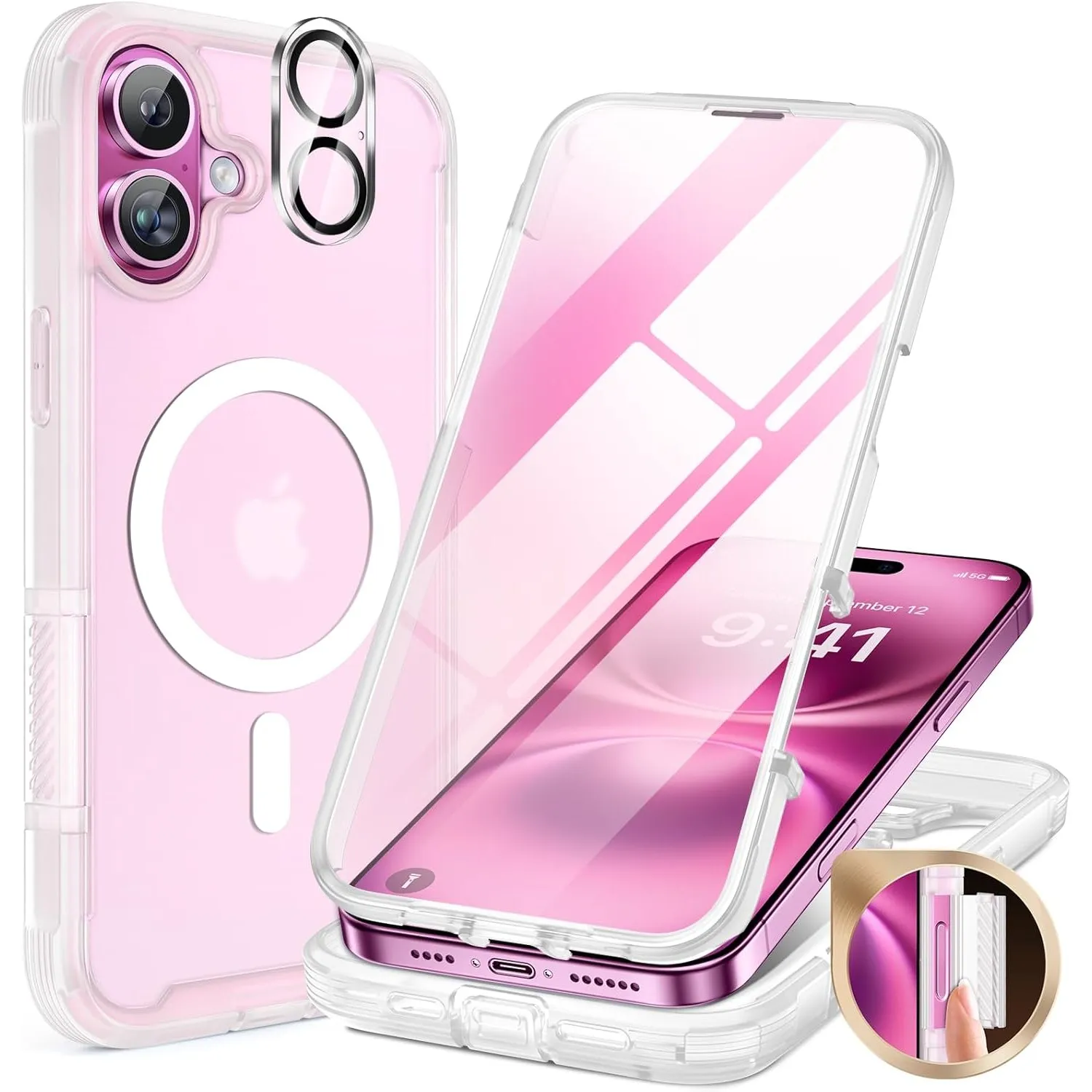Miracase 360 Grad für iPhone 16 Hülle mit Magsafe, Eingebaut Glas Schutzfolie, Komplettschutz HandyHülle Magnetisch Sto…