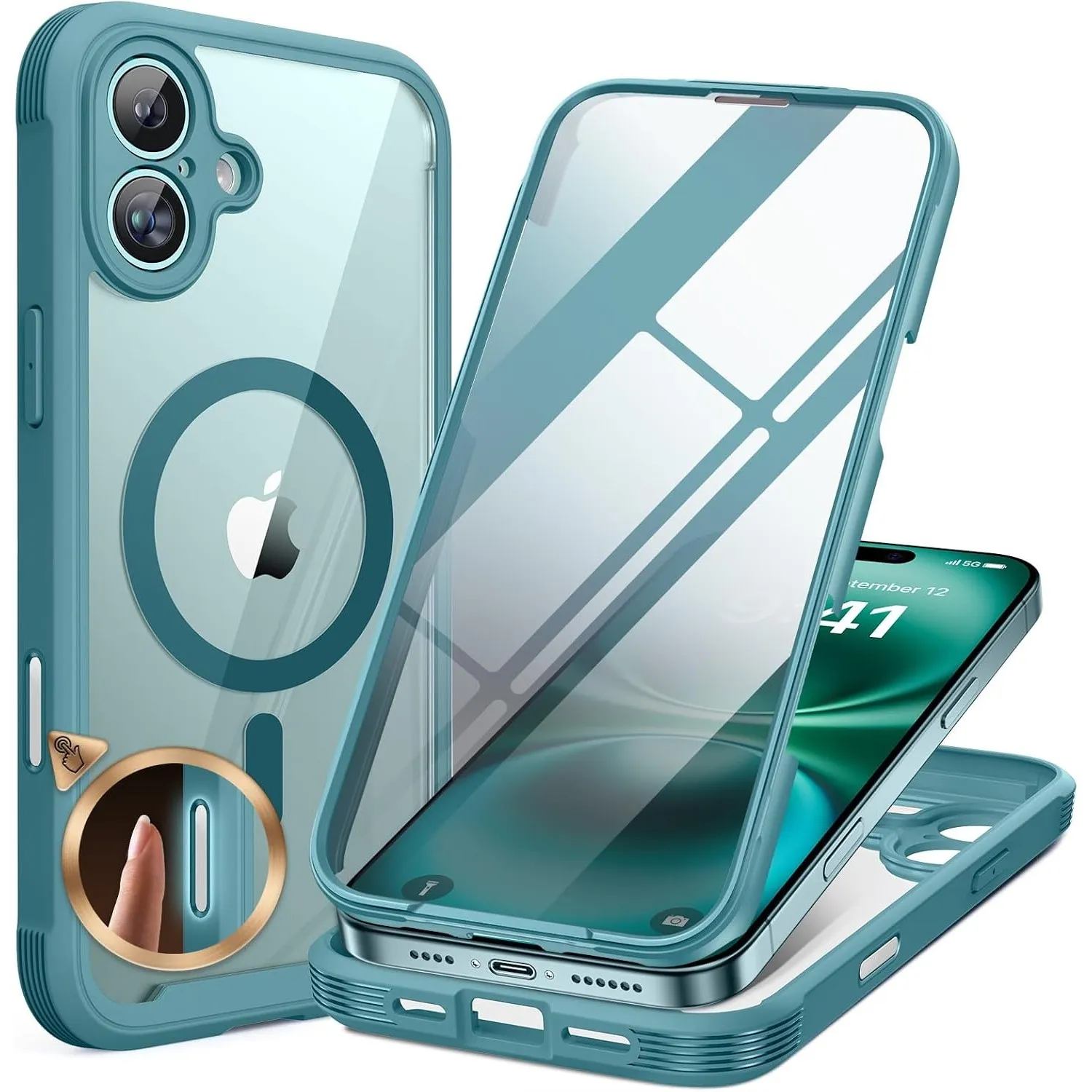 Miracase 360 Grad für iPhone 16 Hülle mit Magsafe, Eingebaut Glas Schutzfolie, Komplettschutz HandyHülle Magnetisch Sto…