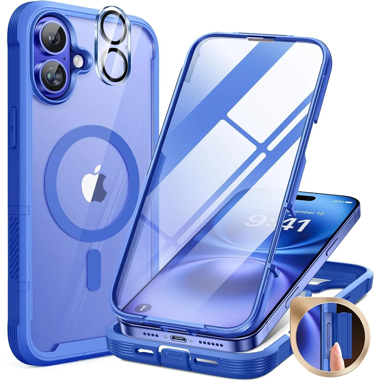 Miracase 360 Grad für iPhone 16 Hülle mit Magsafe, Eingebaut Glas Schutzfolie, Komplettschutz HandyHülle Magnetisch Sto…
