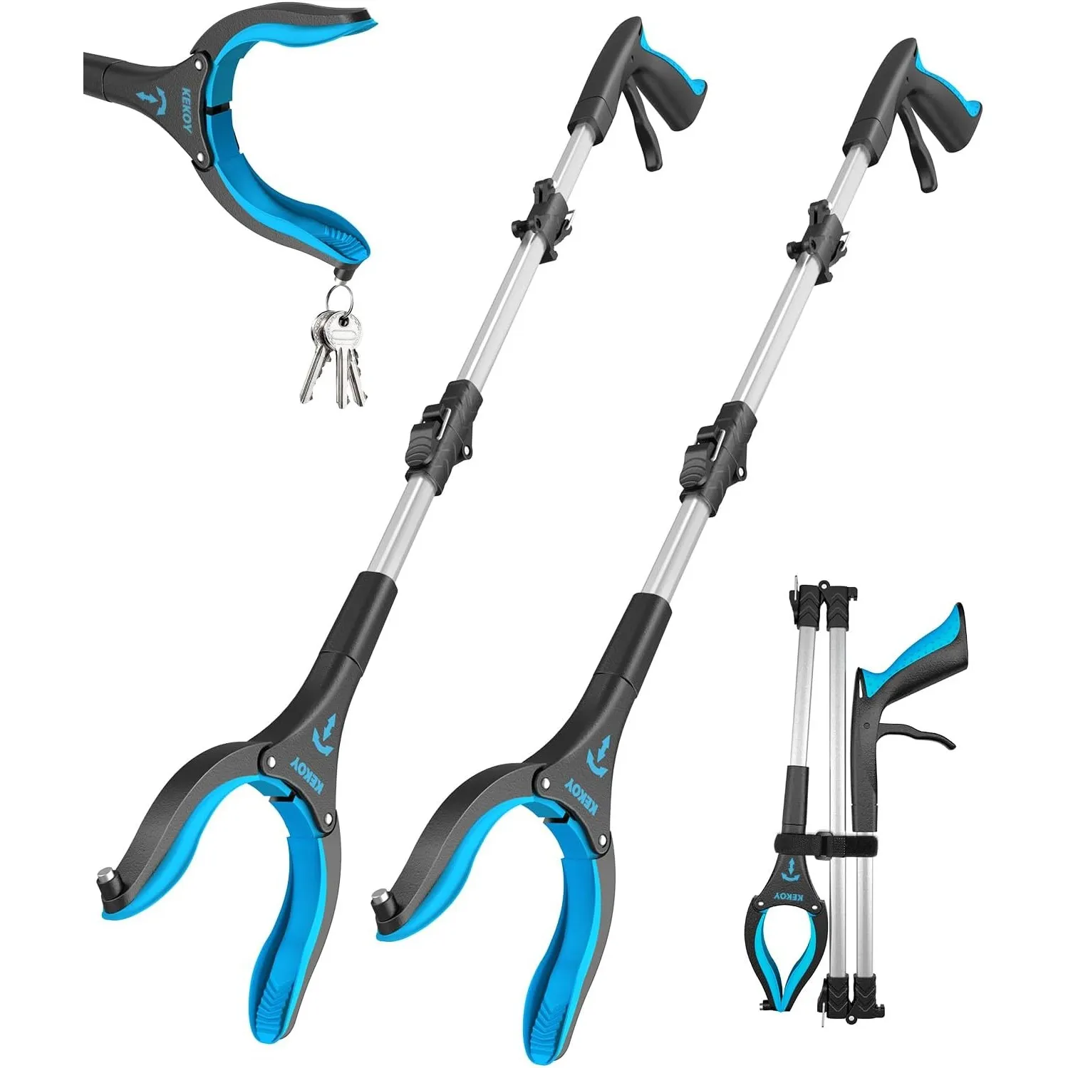 Kekoy Greifzange für Senioren 81cm Aluminium Müllzange, Faltbare Greifer für Senioren, Drehbar Müllgreifer, Extra Lange…