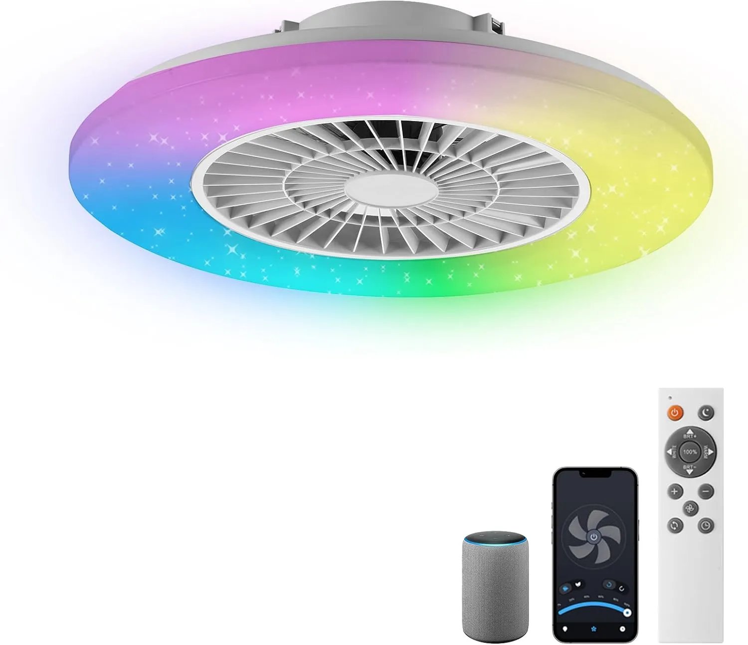 Modern Smart LED Ceiling Light with Fan & RGB Frame Light, RGB Ceiling Fan with Lamp, Continuous Ventilation Speeds, Ef…