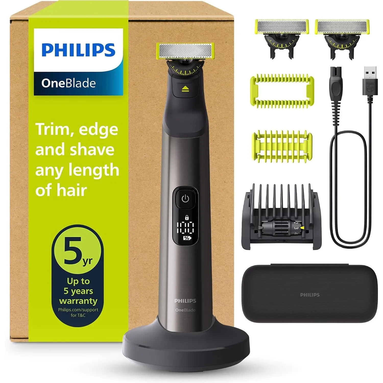 PHILIPS OneBlade Pro 360 Face & Body - elektrischer Rasierer, Trimmer & Bodygroomer, 3 x 360 Klingen, Präzisionskamm, 2…
