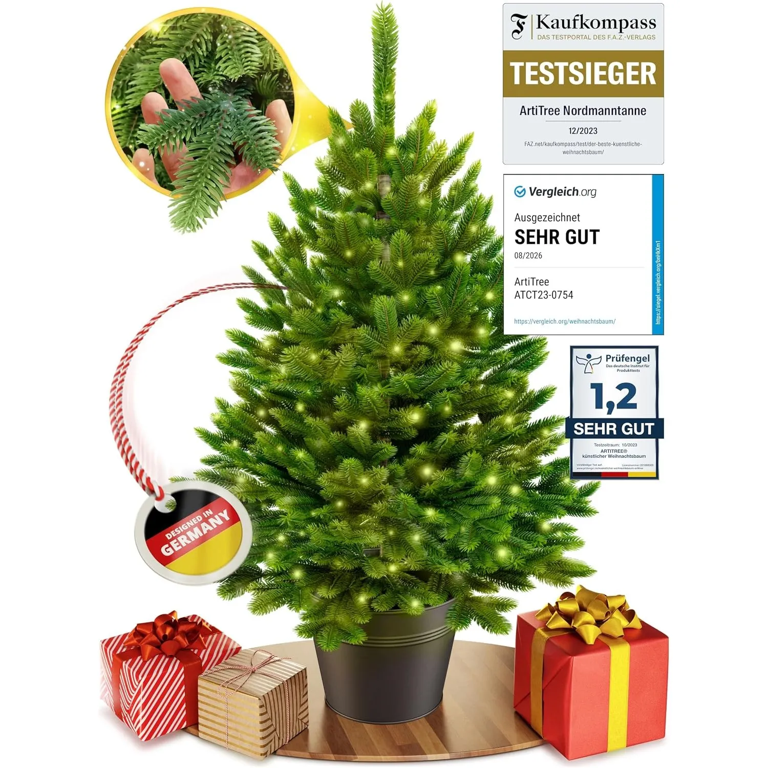 ArtiTree - Künstlicher Weihnachtsbaum 80cm im Topf mit LED - Christmas Tree für Innen, Kunstlich Baum für Weihnachtsdek…
