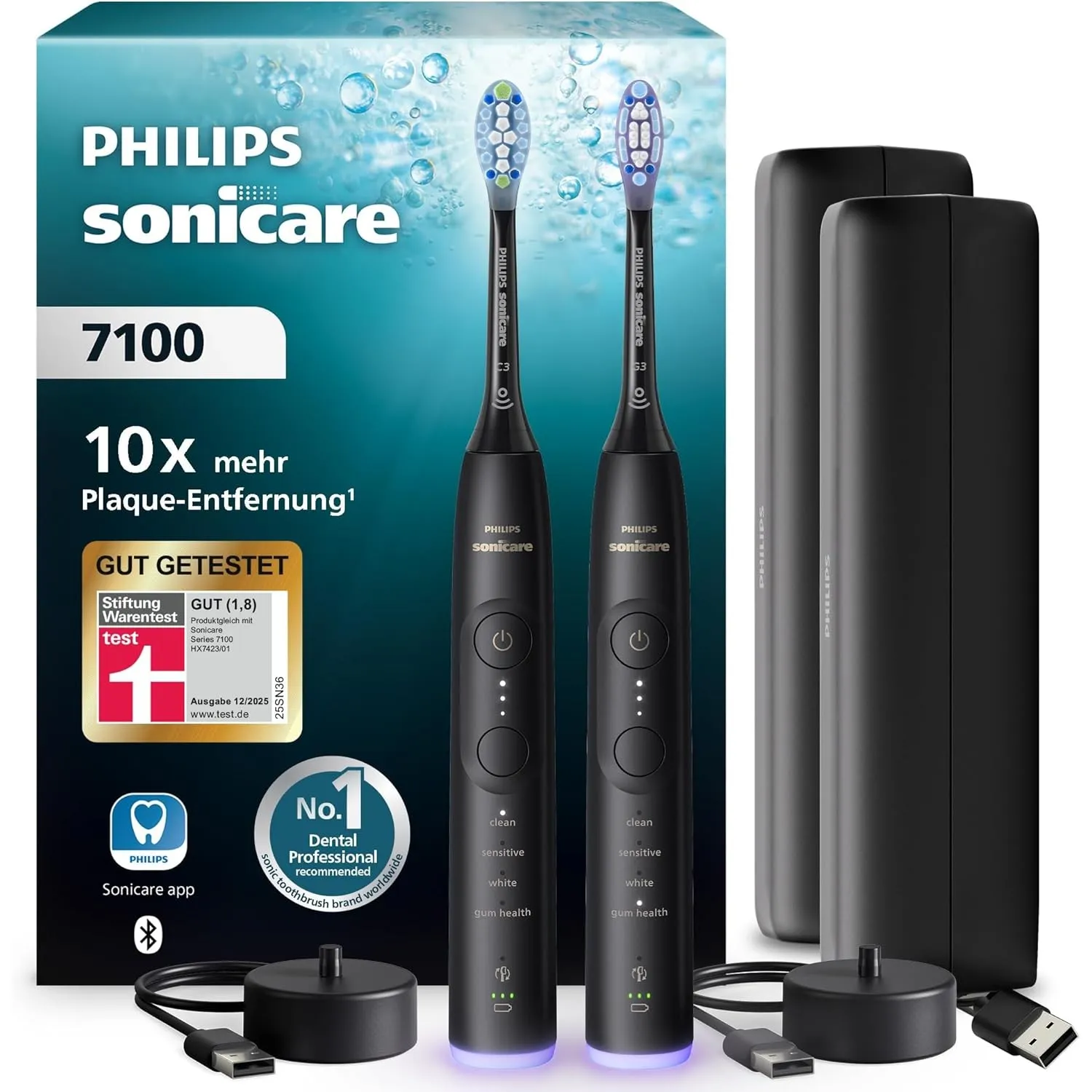 Philips Sonicare 7100 elektrische Zahnbürste, Schallzahnbürste mit App, 4 Putzmodi, 3 Intensitätsstufen, Andruckkontrol…
