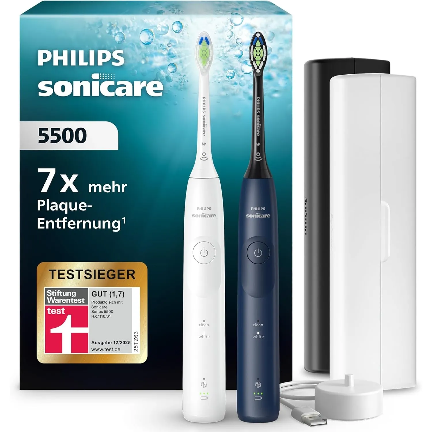 Philips Sonicare 5500 elektrische Zahnbürste, Schallzahnbürste mit 2 Putzmodi, Andruckkontrolle, EasyStart, SmarTimer u…