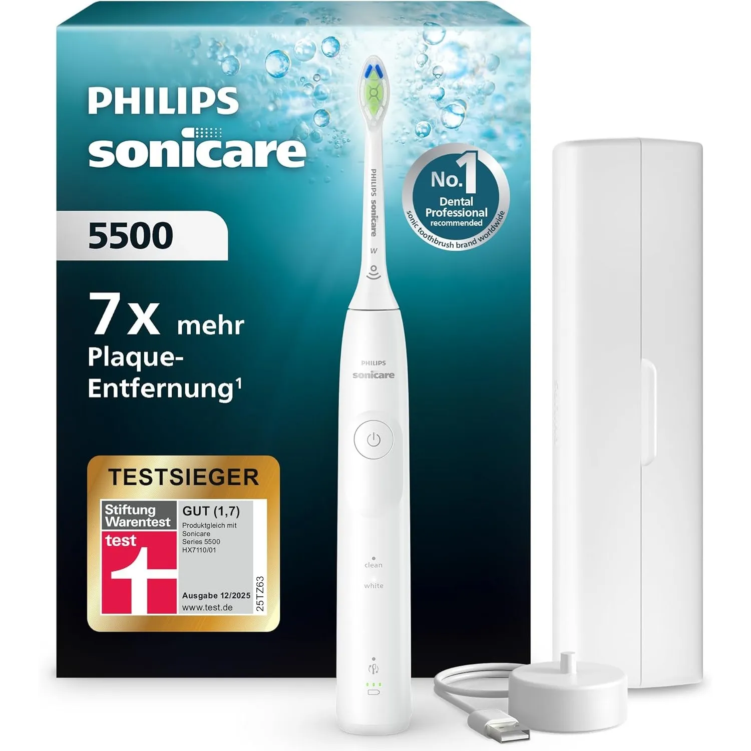 Philips Sonicare 5500 elektrische Zahnbürste, Schallzahnbürste mit 2 Putzmodi, Andruckkontrolle, EasyStart, SmarTimer u…