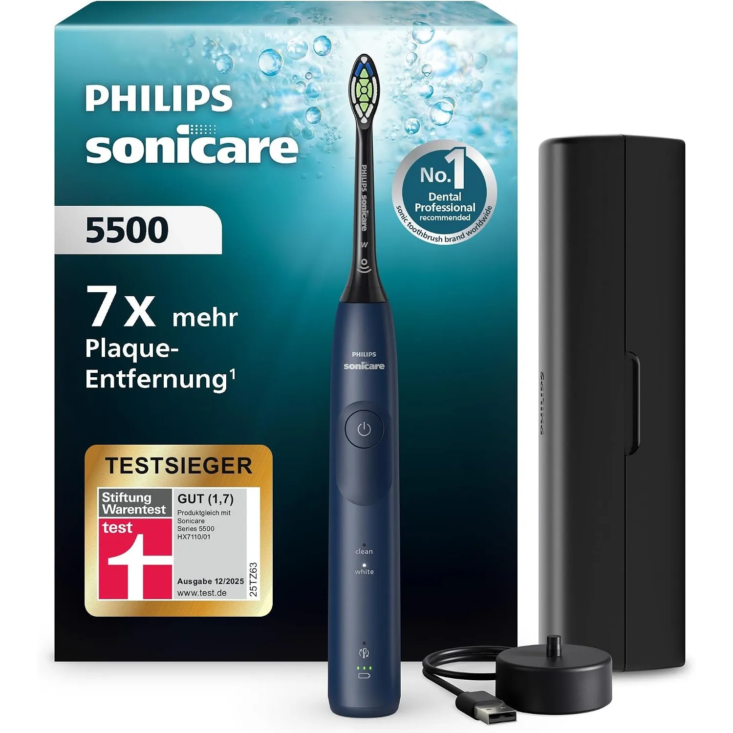 Philips Sonicare 5500 elektrische Zahnbürste, Schallzahnbürste mit 2 Putzmodi, Andruckkontrolle, EasyStart, SmarTimer u…