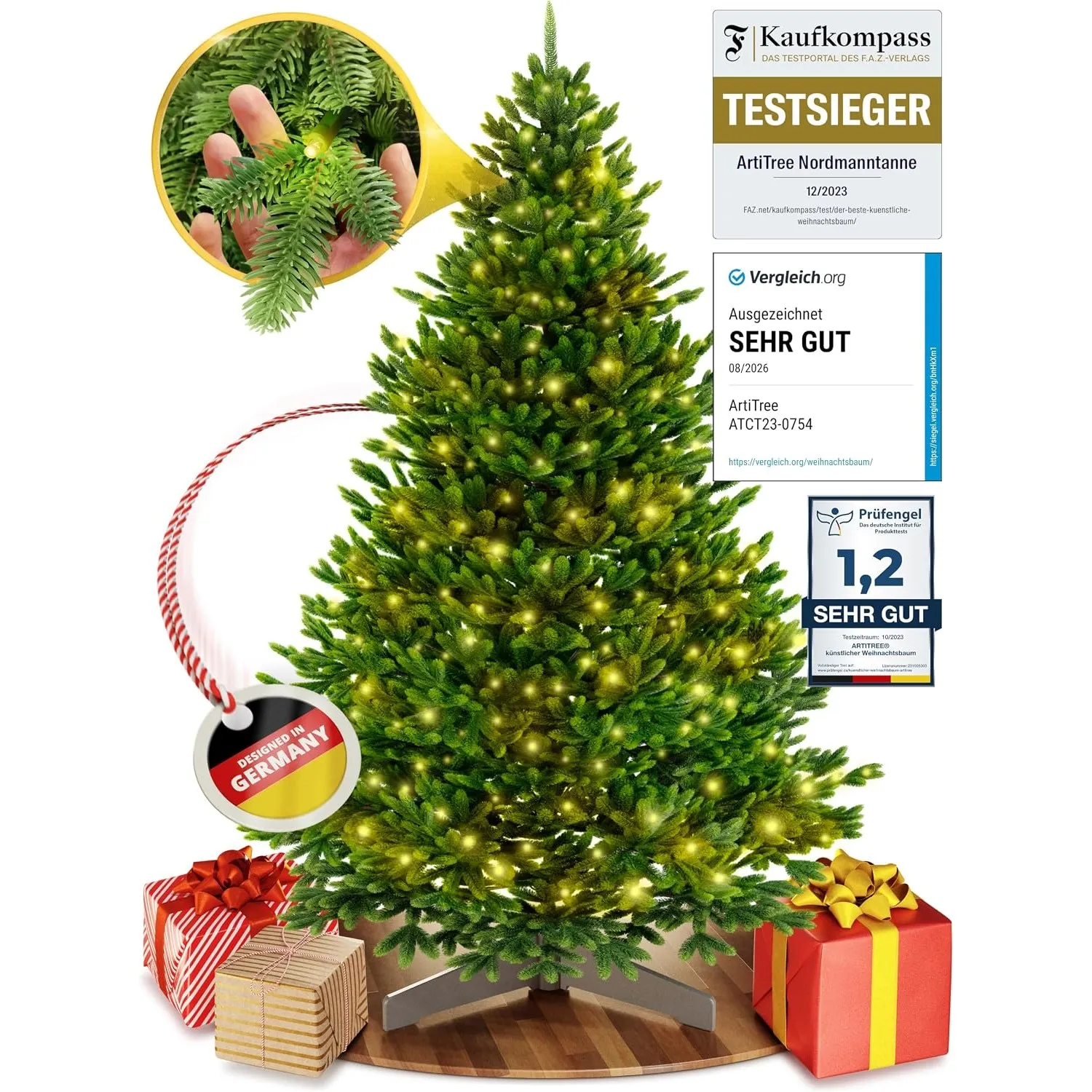ArtiTree Künstlicher Weihnachtsbaum mit Beleuchtung 120 cm – Nordfichte