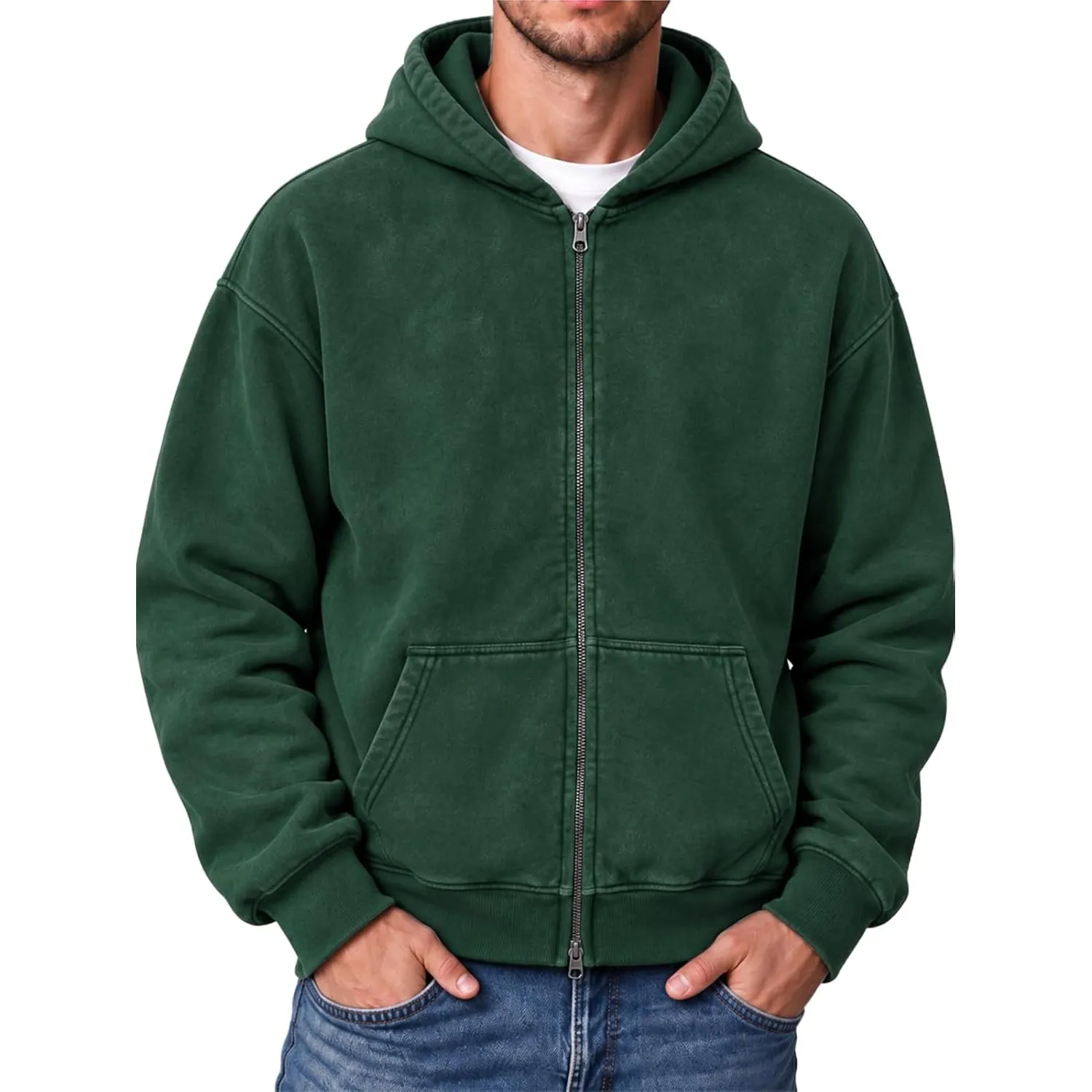 HOTIAN Herren Oversized Hoodie Pullover Vintage Fleece Pullover Acid Wash Basic Warm Kapuzenpullover mit Reißverschluss…