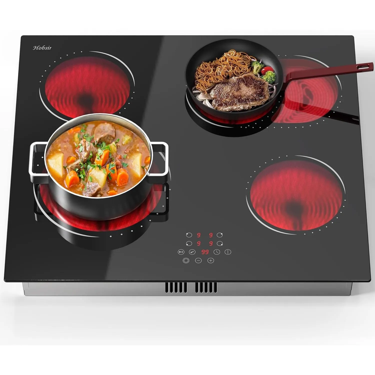 Hobsir Glaskeramikkochfeld 4 Platten, Kochfelder Autark mit Ovale Zone und äußere Flex-Zone, Touch-Bedienung, 60cm Einb…