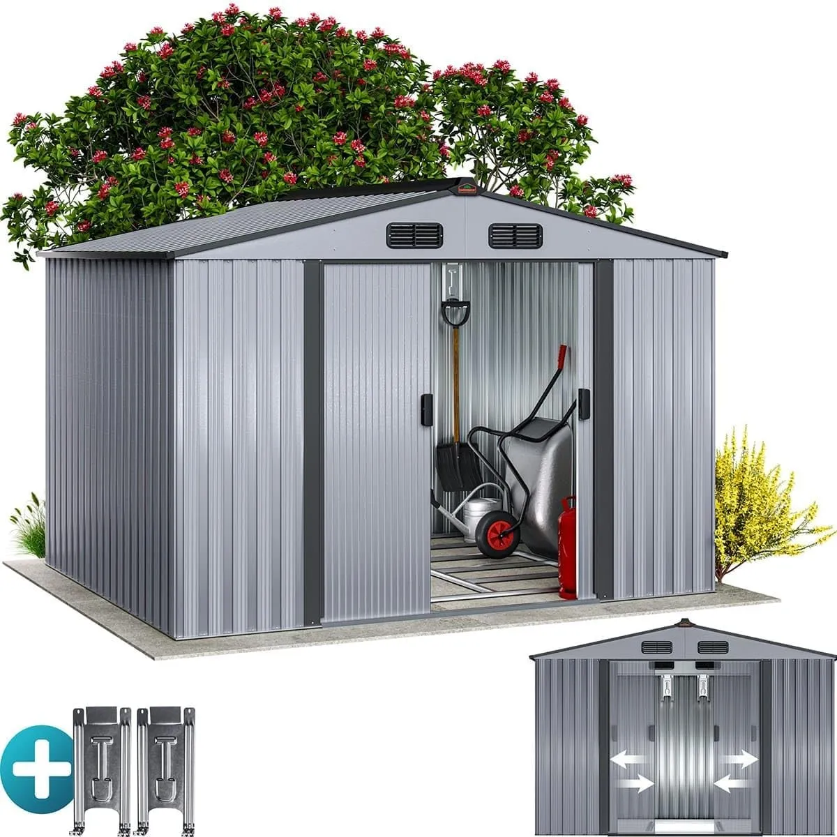 GARDEBRUK XXL Metall Gerätehaus 260x205x180cm mit Fundament