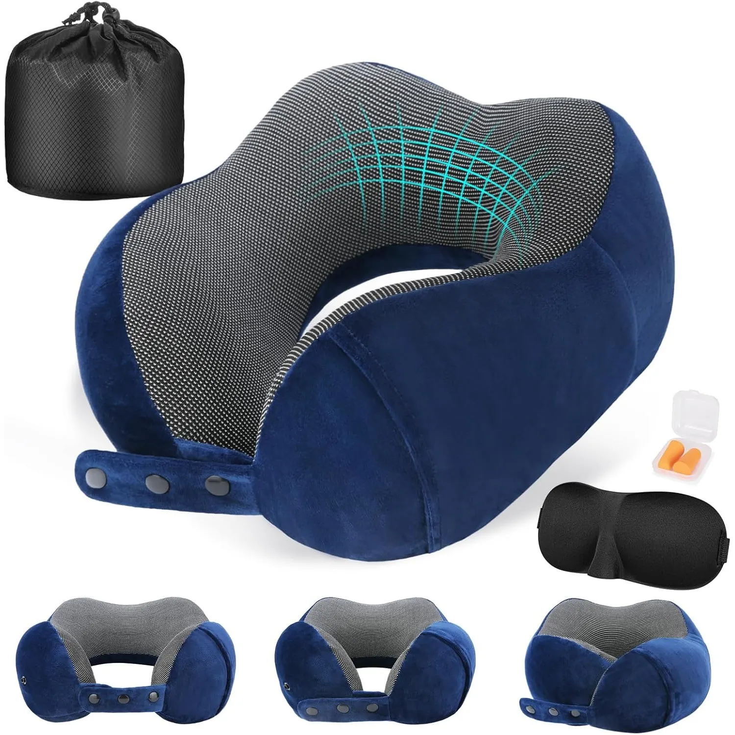 Cirorld Nackenkissen Flugzeug, Nackenhörnchen Erwachsene, Reisekissen Memory Foam, Verstellbares Kompaktes Nackenkissen…