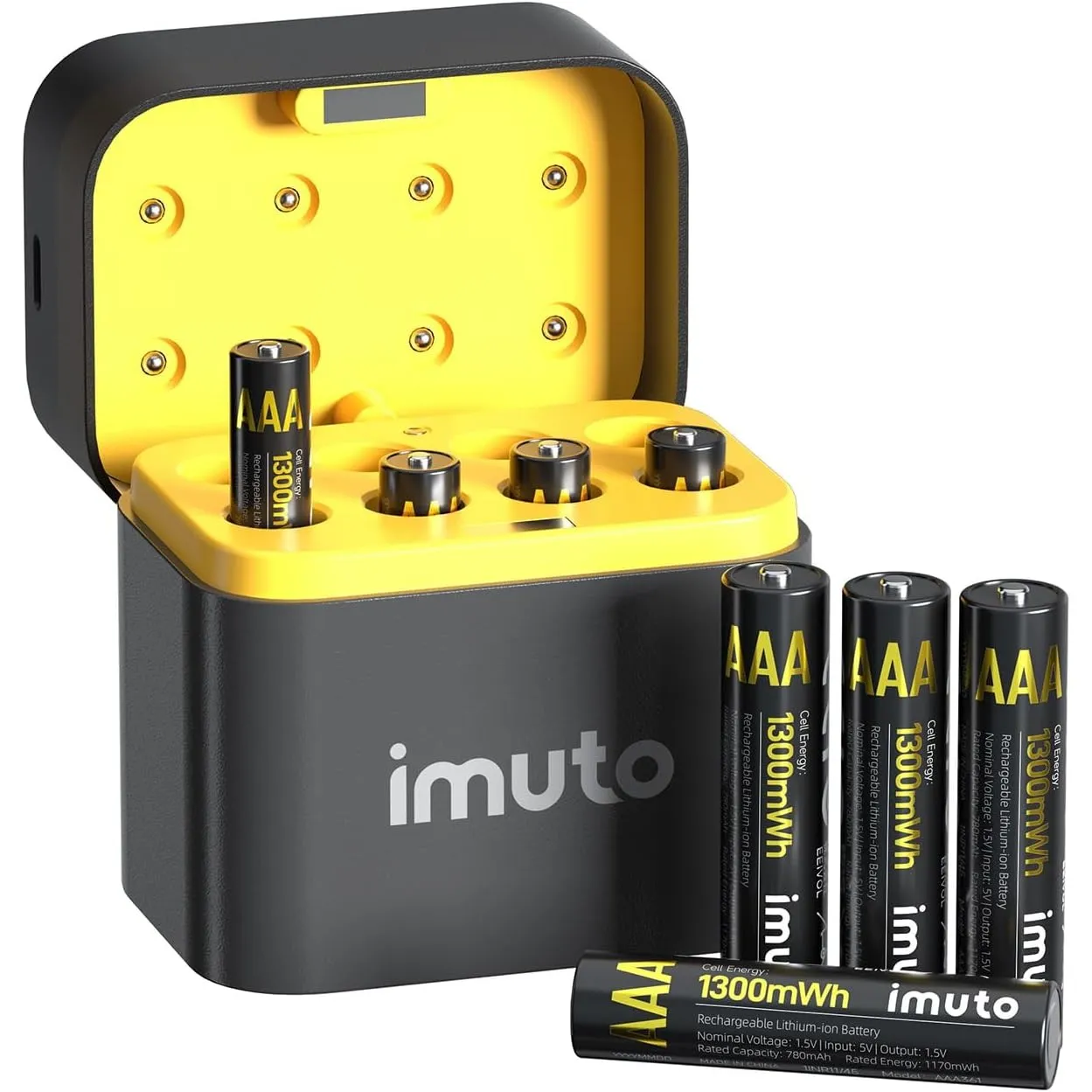 imuto Wiederaufladbare Lithium Akkus AAA 8-Pack mit Ladegerät, 1300mWh Hohe Kapazität 1.5V AAA Batterien, Lang anhalten…
