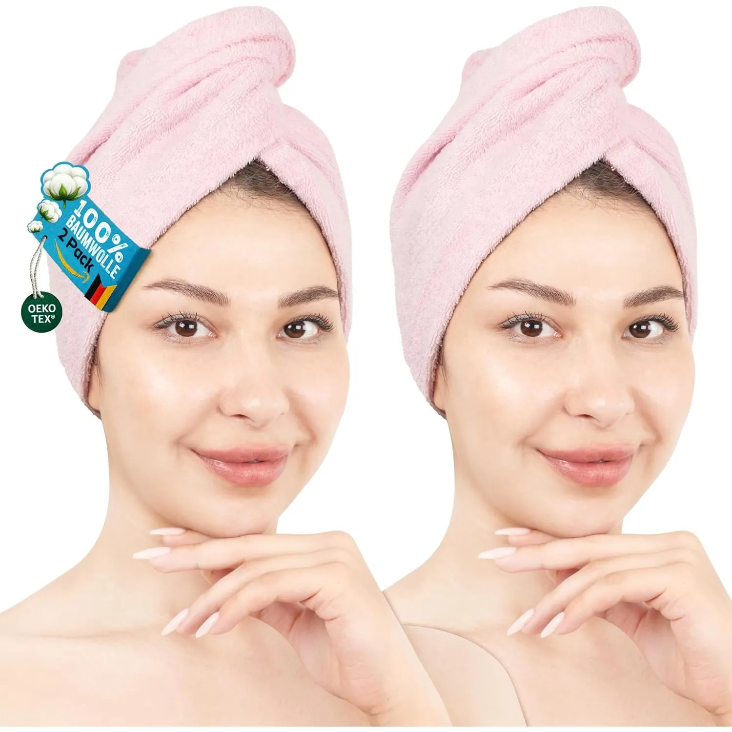 Hammetex Haarturban 2er Set mit Knopf, Haarhandtuch 100% Baumwolle