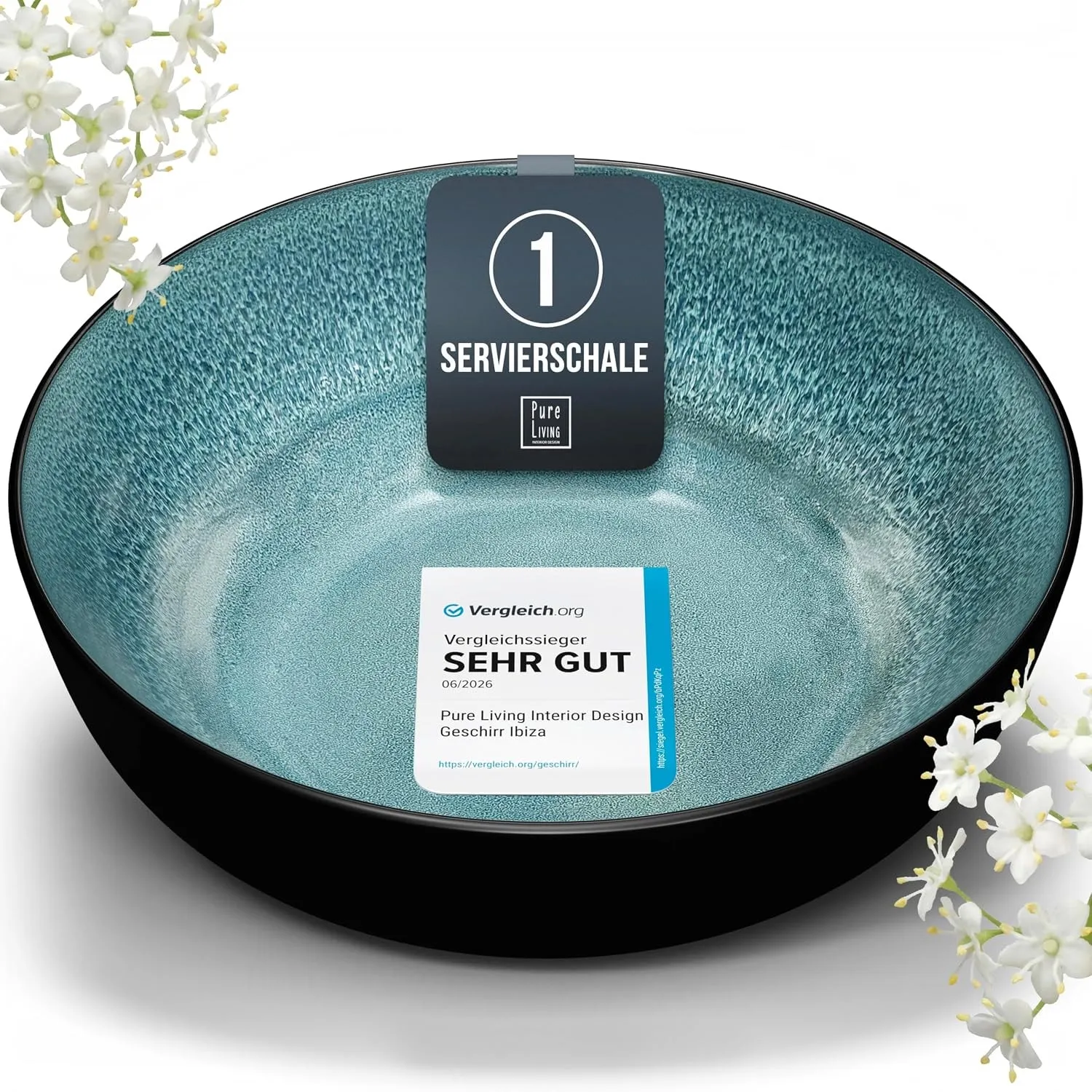 Steingut Servierschüssel Ibiza TESTSIEGER, Traumhafte Mediterrane Salatschüssel, Servierschale - Bowl Schüssel Groß, Sa…