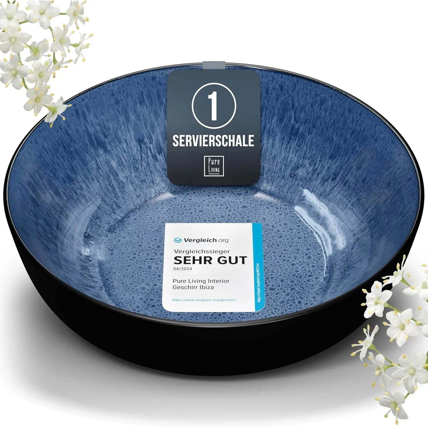 Steingut Servierschüssel Ibiza TESTSIEGER, Traumhafte Mediterrane Salatschüssel, Servierschale - Bowl Schüssel Groß, Sa…