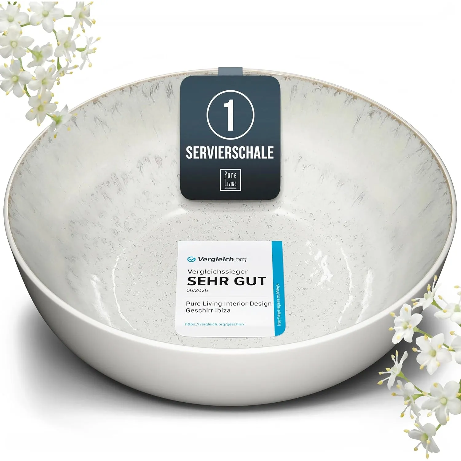 Steingut Servierschüssel Ibiza TESTSIEGER, Traumhafte Mediterrane Salatschüssel, Servierschale - Bowl Schüssel Groß, Sa…