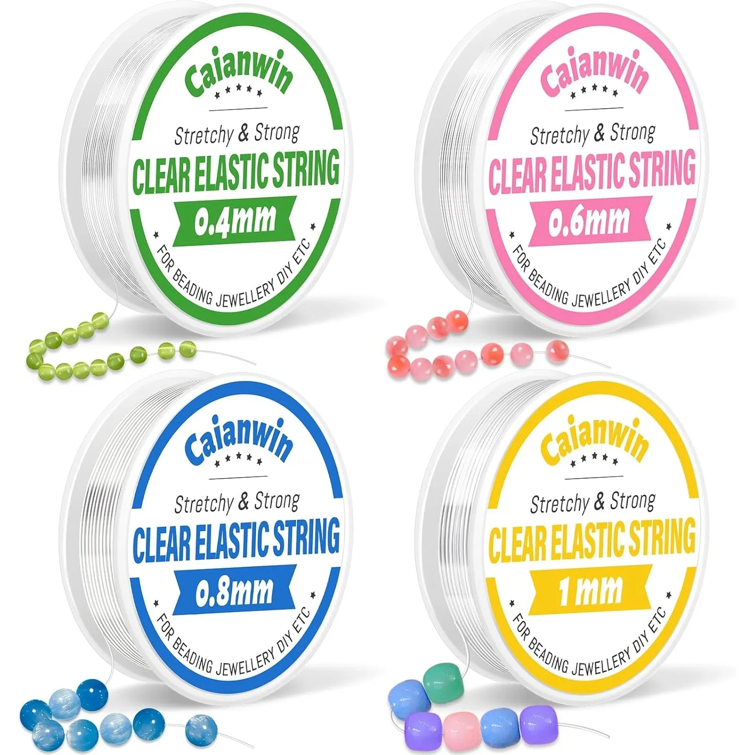 Caianwin-4 Spule Elastische Schmuckfaden Set, Perlen Faden für Armbänder