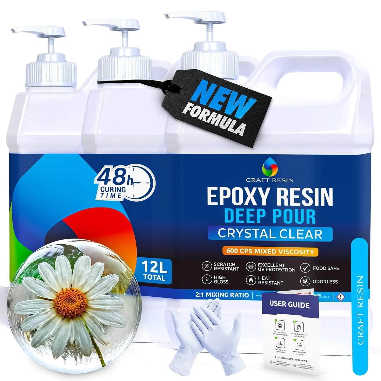 CRAFT RESIN 12L Deep Cast Epoxy Resin Set with Hardener - Thick Layer up to 8 cm in One Cast - Clear Casting Resin - UV…