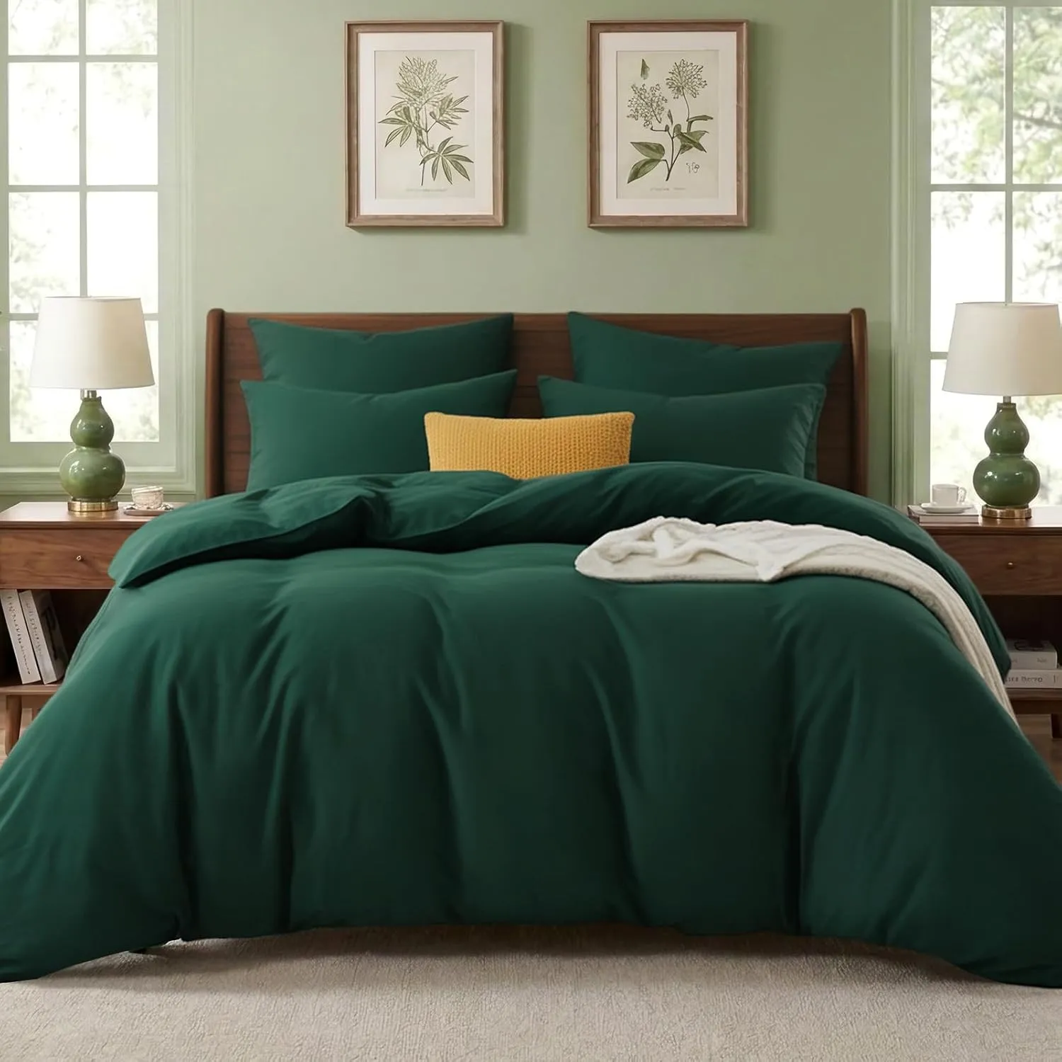RUIKASI Bettwäsche 220x240 3teilig Grün - Dunkelgrün Mikrofaser Bettwäsche-Sets Oeko-TEX, Bettbezüge 220 x 240cm + 2 Ki…