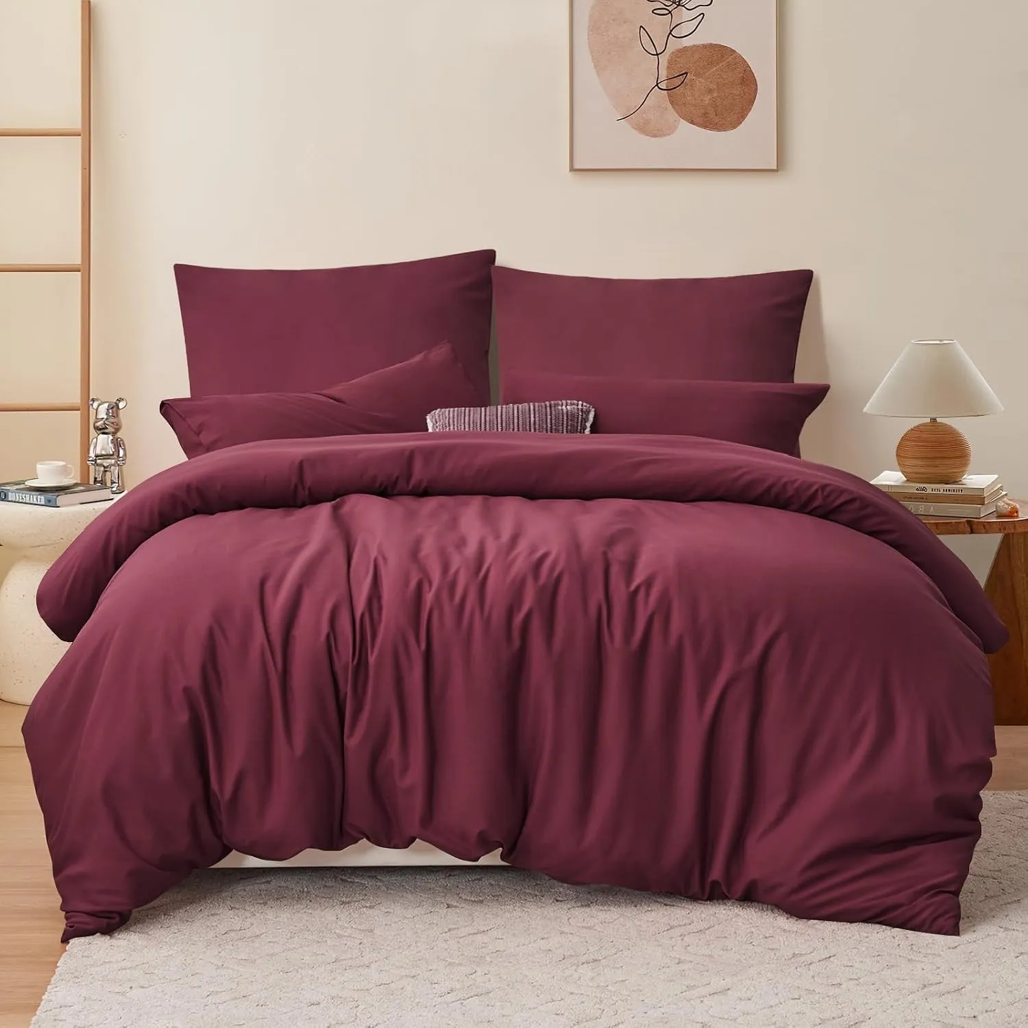 RUIKASI Bettwäsche 200x220 Rot 3teilig - Burgundy Mikrofaser Bettwäsche-Sets Oeko-TEX, Bettbezüge 200 x 220cm + 2 Kisse…
