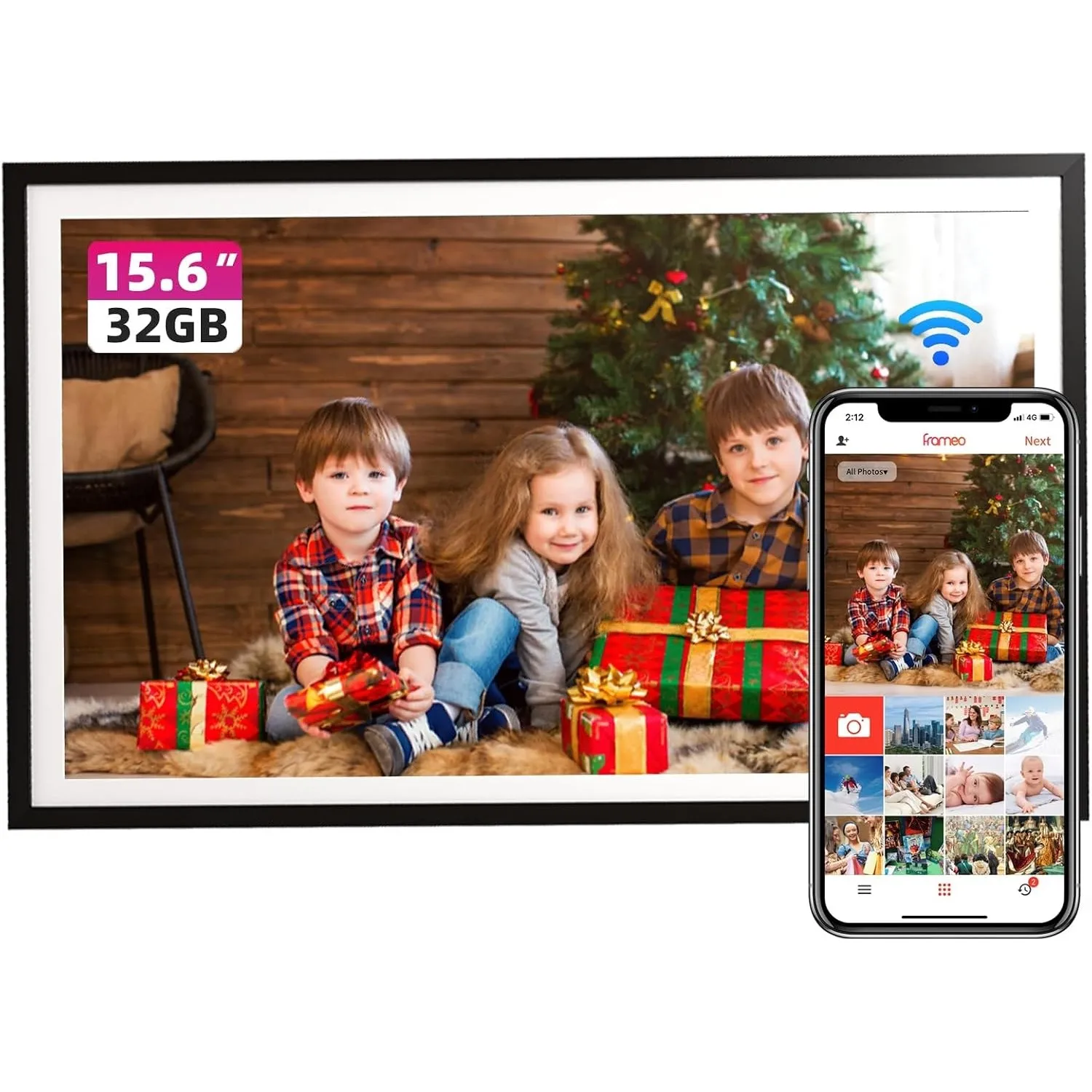 FRAMEO Digitaler Bilderrahmen 15,6 Zoll FHD Touchscreen Elektronischer Bilderrahmen Groß mit 32GB WALN Fernfreigabe von…