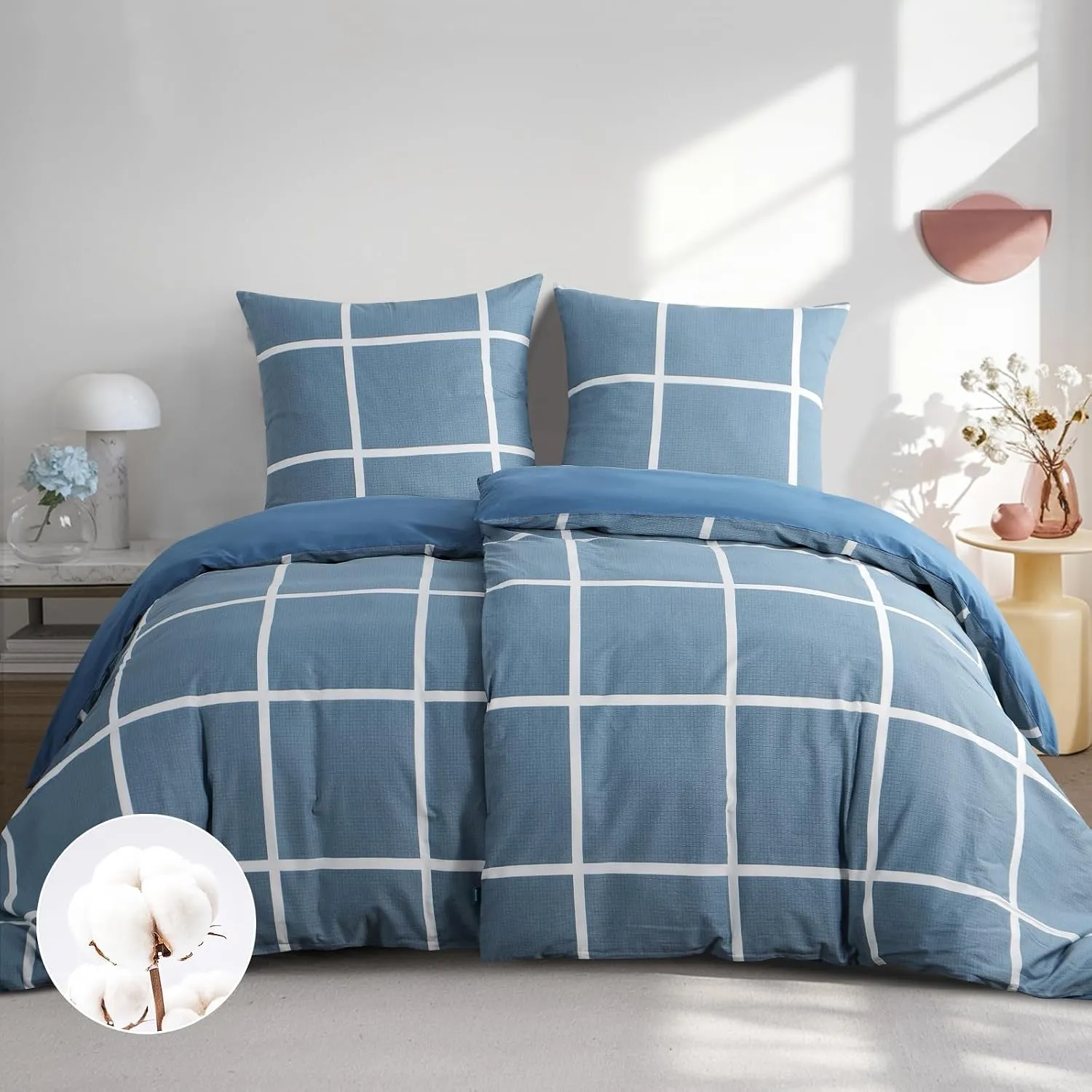 RUIKASI Bettwäsche 135x200 Baumwolle 4teilig Denimblau mit Kopfkissenbezug