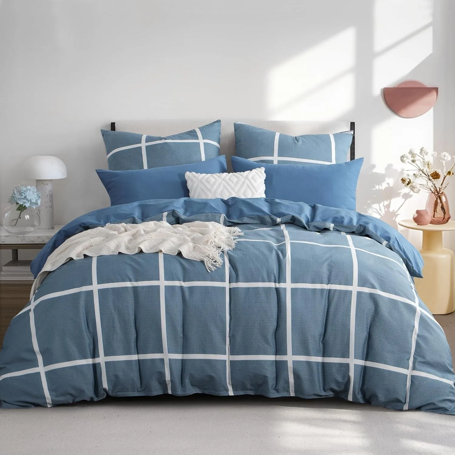 RUIKASI Bettwäsche 200x200 Baumwolle 3 teilig Denimblau mit Kopfkissenbezug