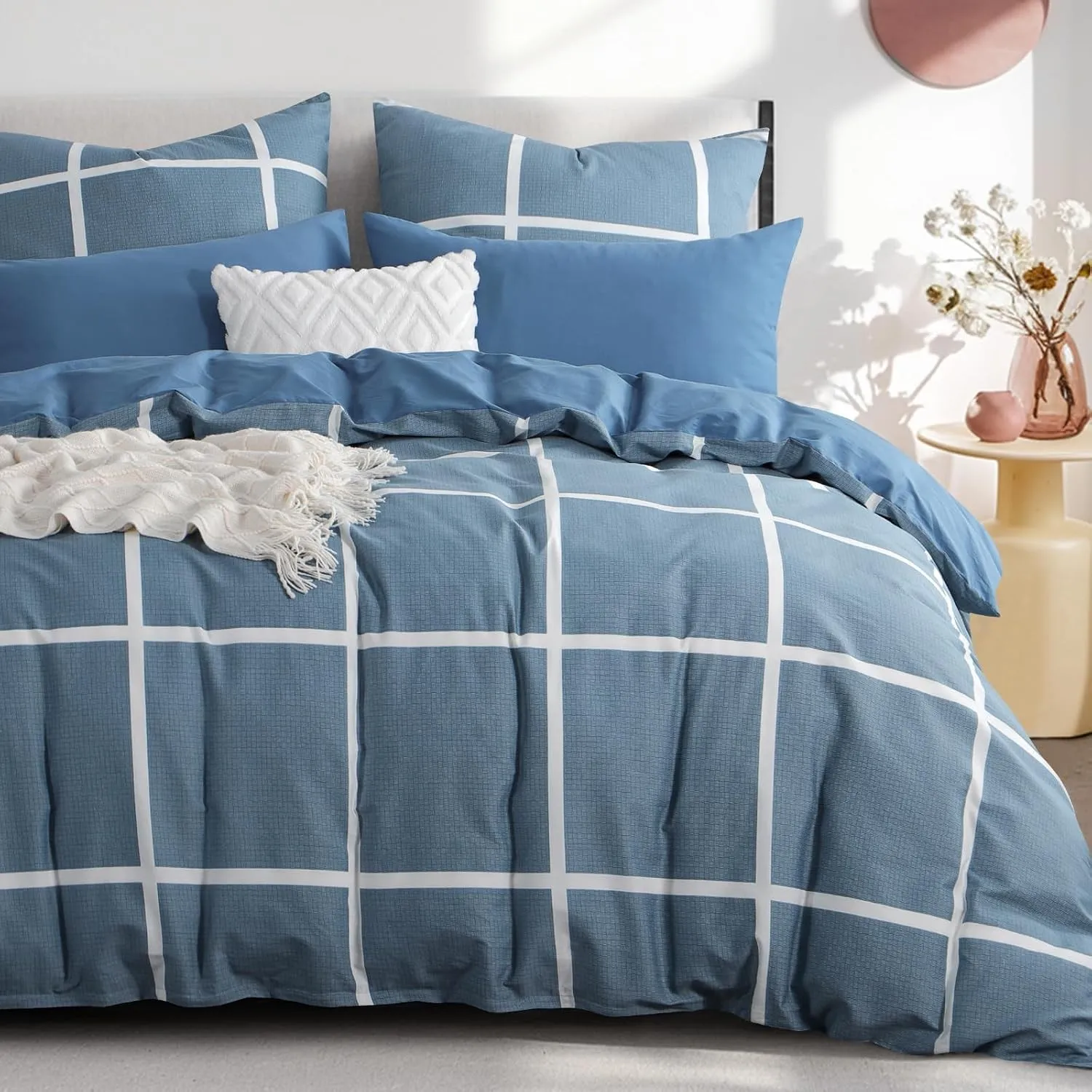 RUIKASI Bettwäsche 220x240 Baumwolle 3 teilig Denimblau mit Kopfkissenbezug