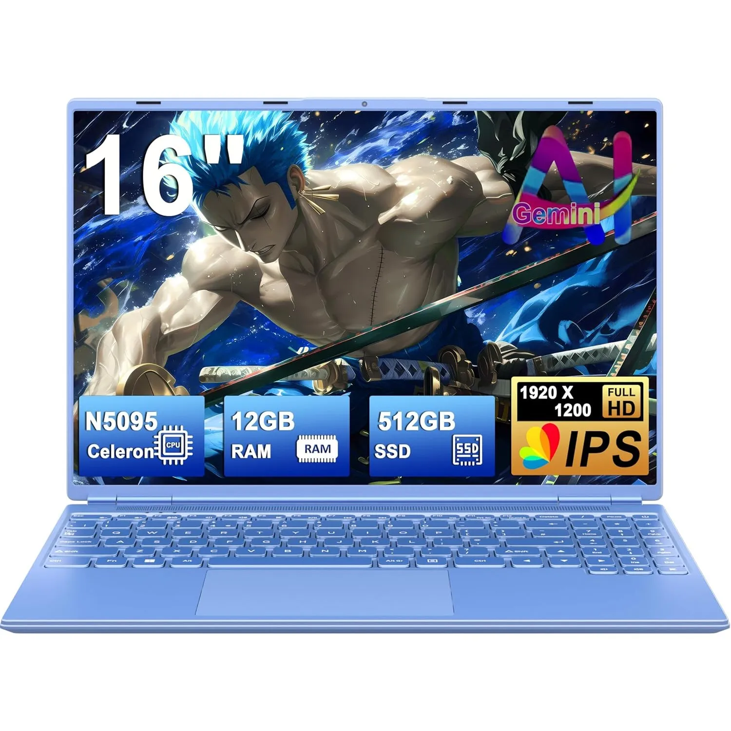 Gaming Laptop 16 Zoll Win11 12+512GB SSD Unterstützung 2TB(HDD-2TB) 1920x1200 Notebook 4-Core Celeron N5095 (bis 2.9GHz…