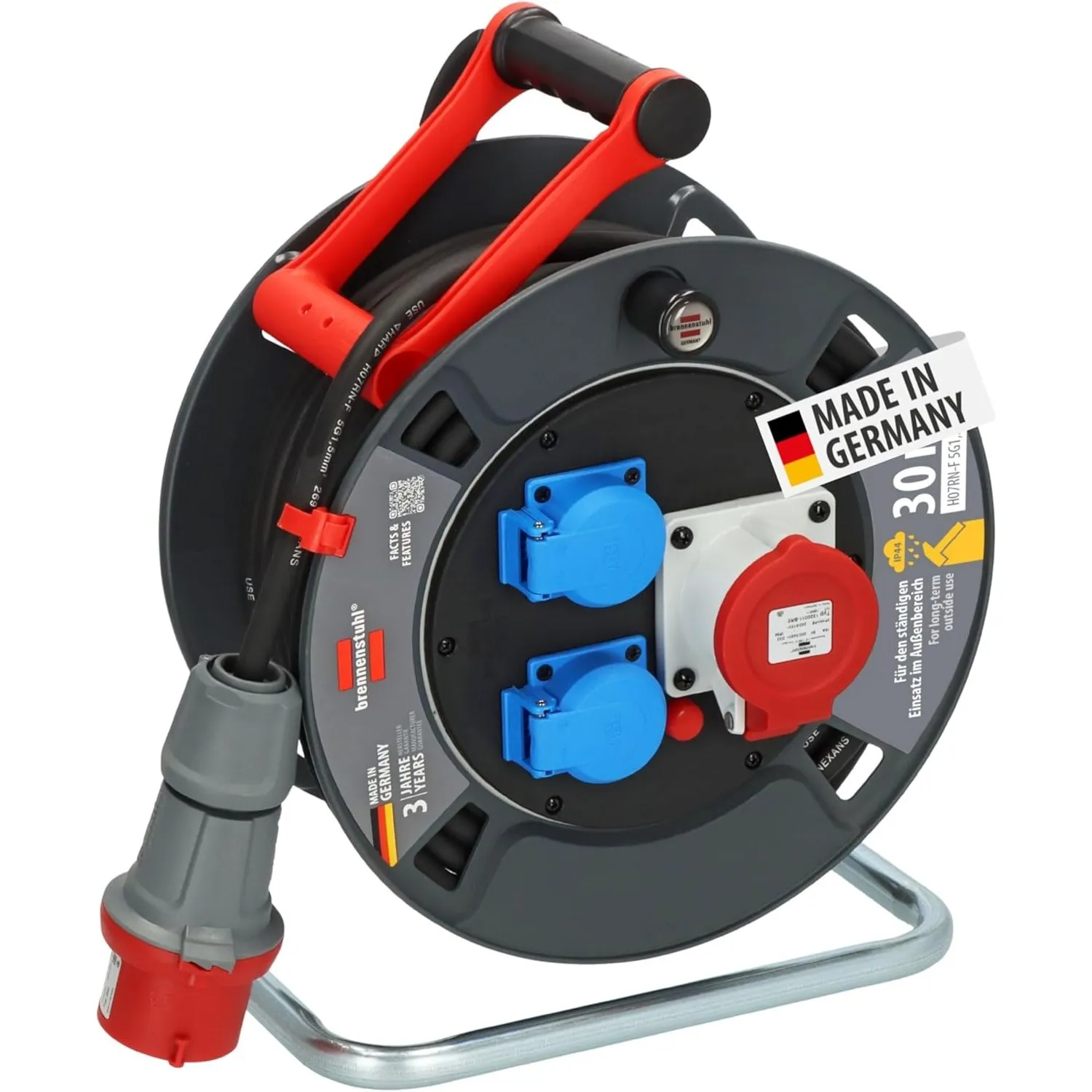 Brennenstuhl Garant CEE 1 V2 IP44 Kabeltrommel 30m | CEE-Kabeltrommel, ständiger Einsatz im Außenbereich IP44, Made in …