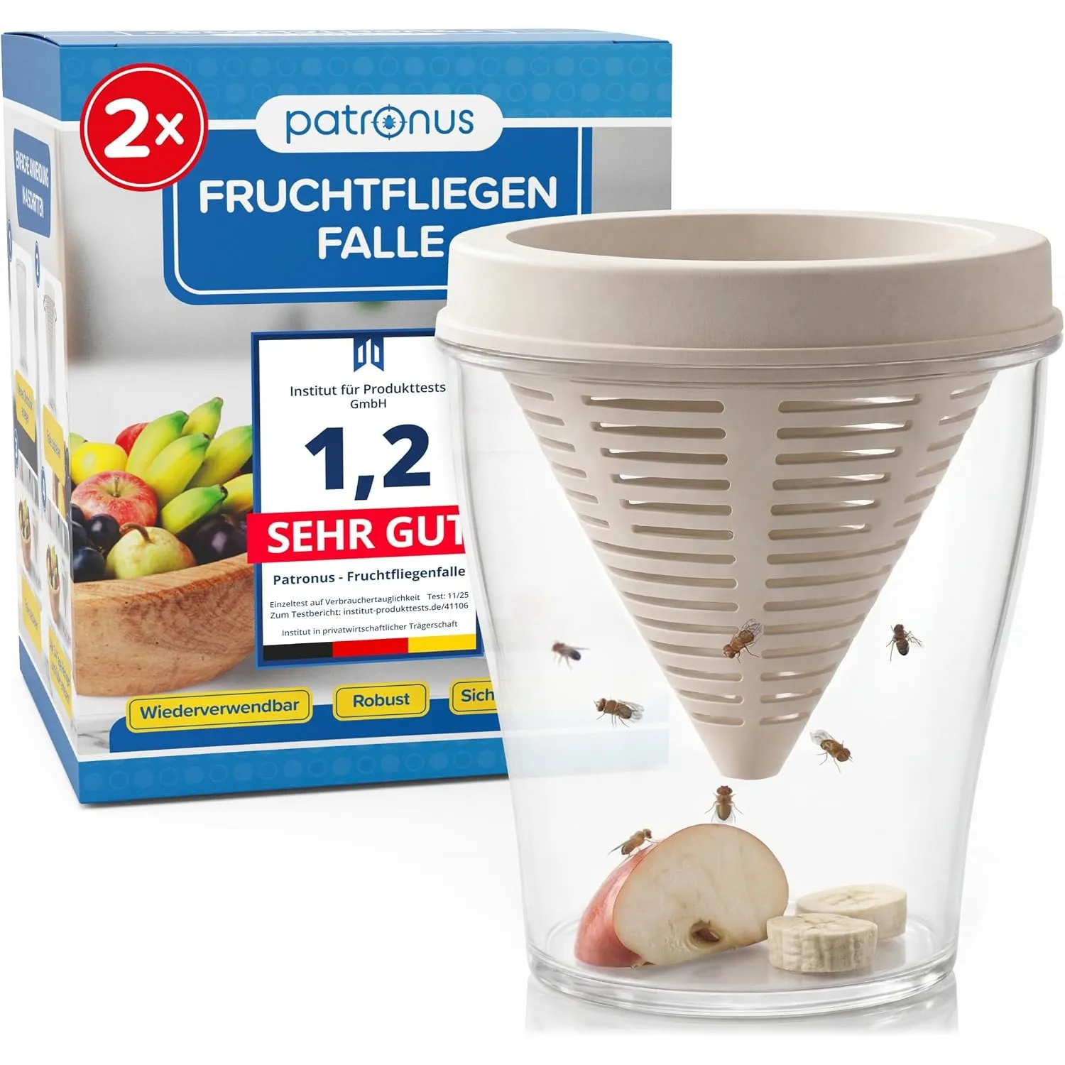 Patronus Fruchtfliegenfalle für Küche, 2X robuste Obstfliegenfalle Küche