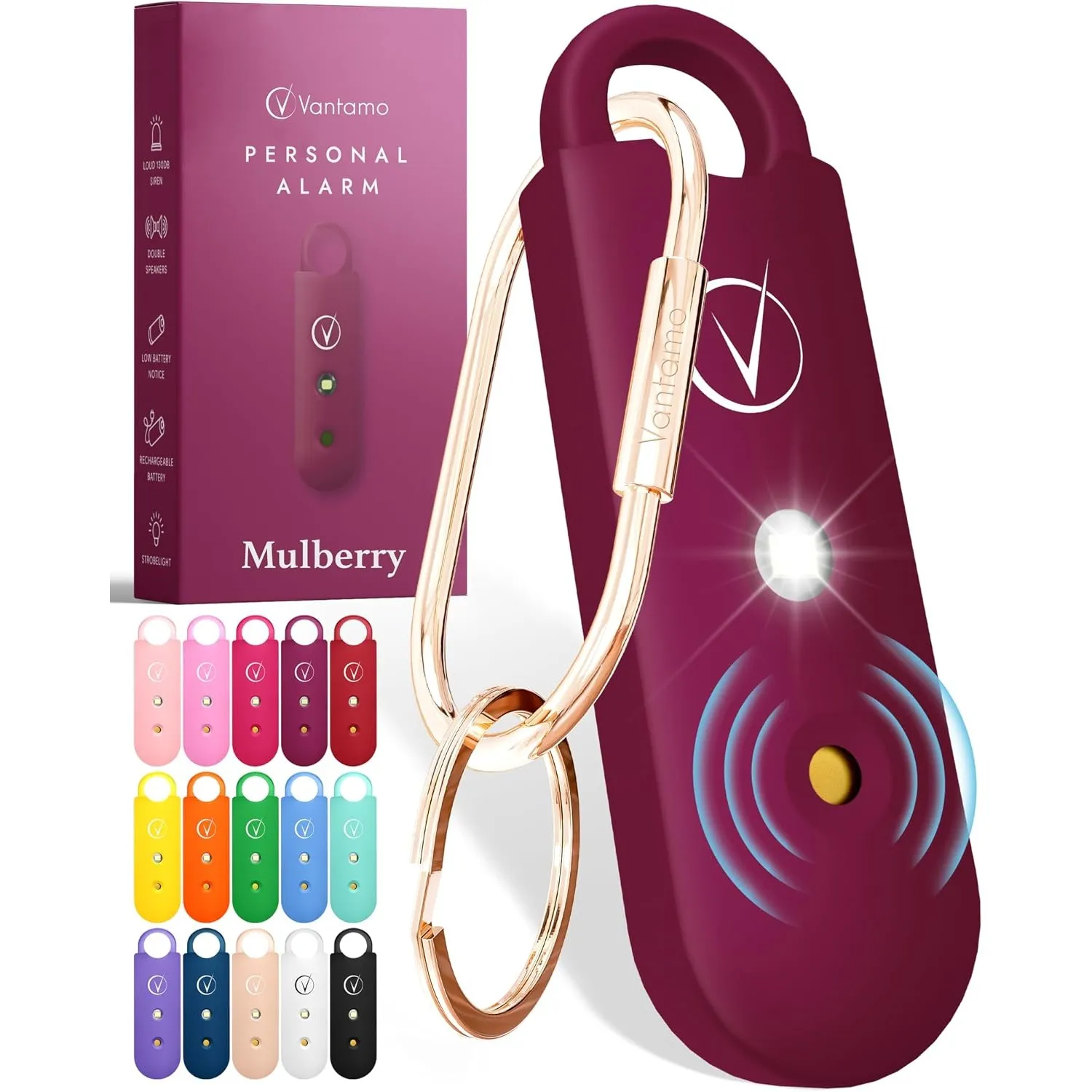 Vantamo Taschenalarm Extra Laut 130dB Mit 2 Lautsprechern Für Selbstverteidigung Frauen, Hell Taschenlampe & Batteriewa…