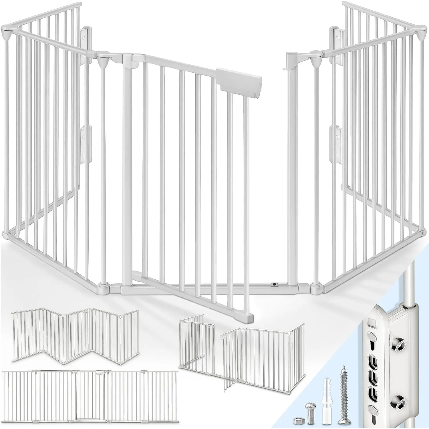 KIDUKU® Kaminschutzgitter mit Tür Metall 240 cm | Absperrgitter ohne Bohren