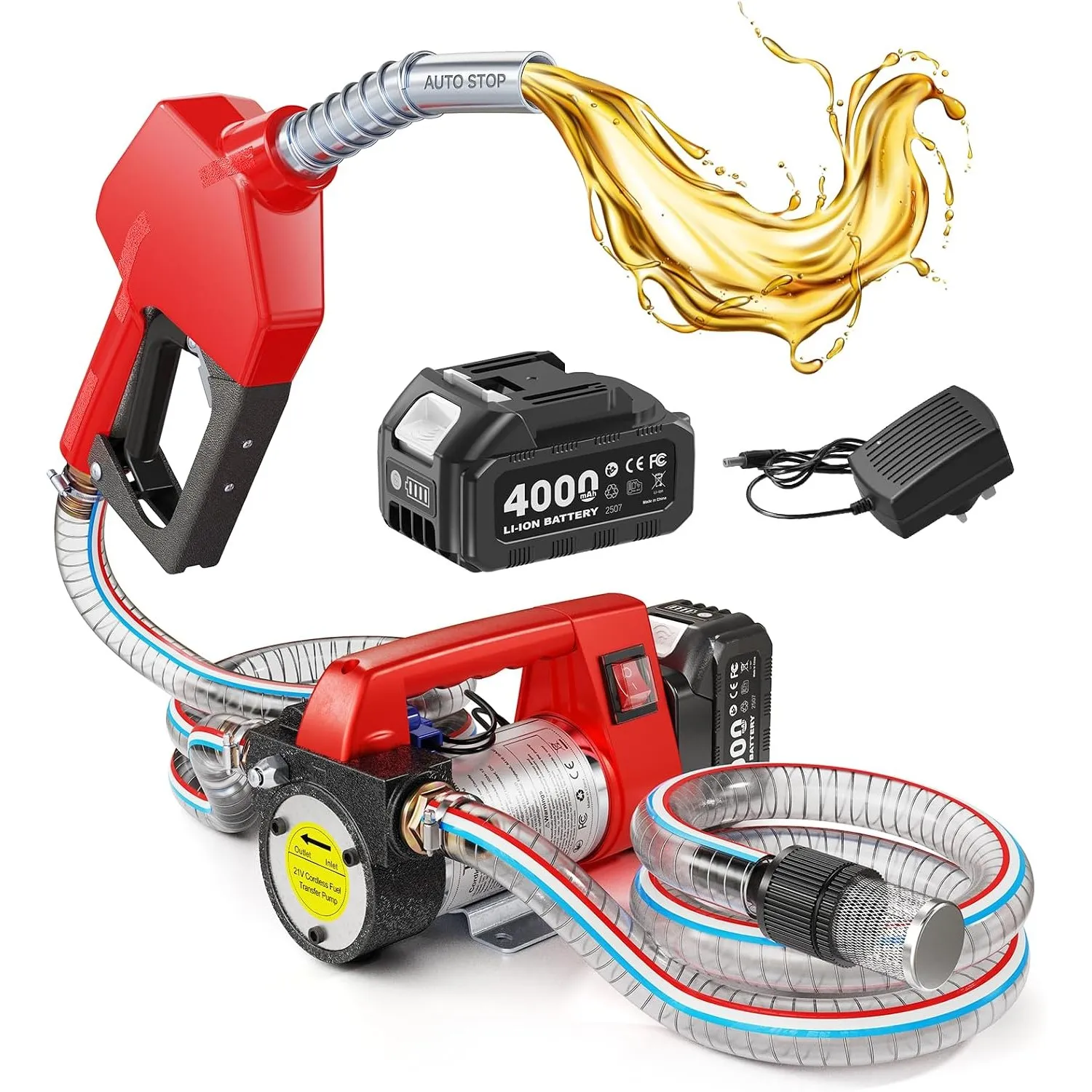 Taskstar Dieselpumpe Akku 45L/Min für Diesel Kerosin, Auto Shut-off Düse