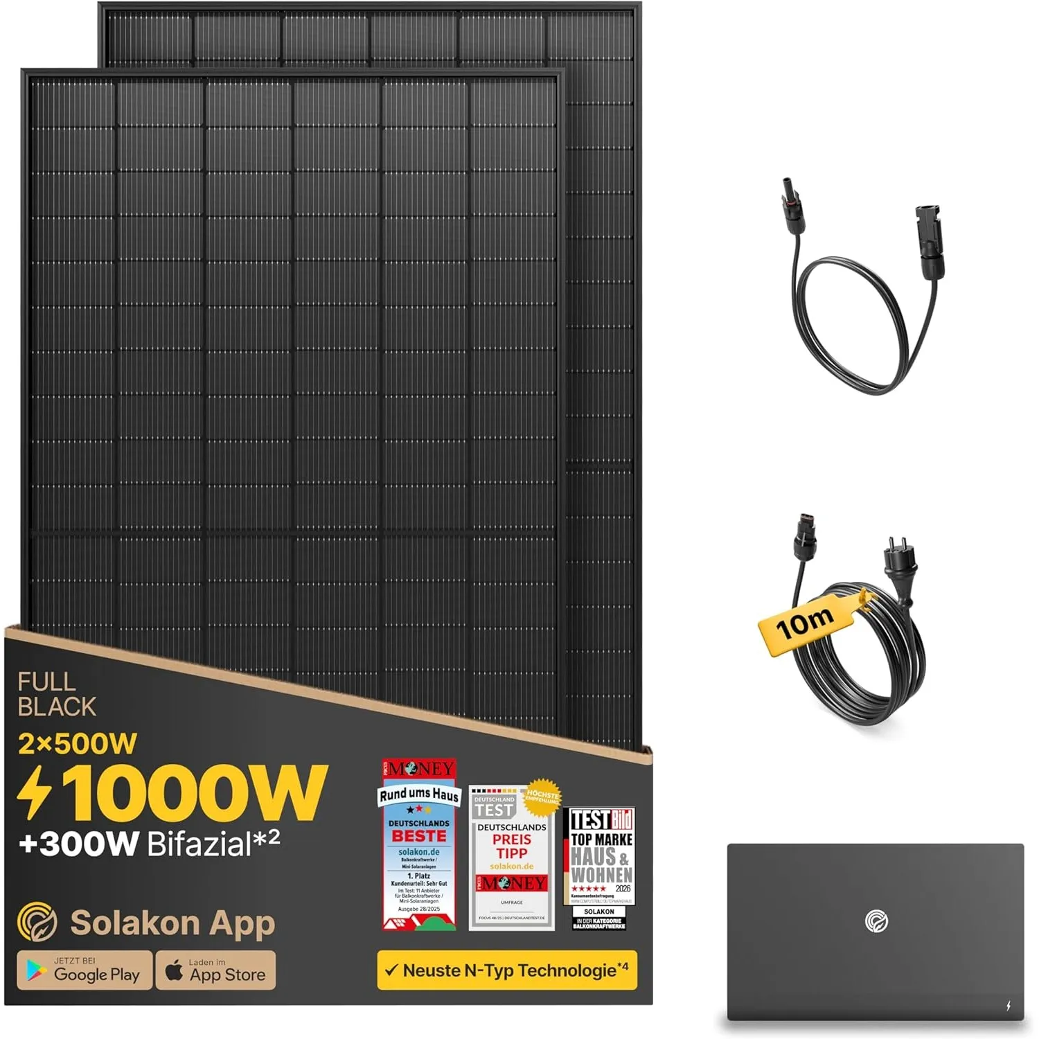 Solakon® 1000W Balkonkraftwerk mit Speicher - 1000 Watt komplett Steckdose & 800W Integrierten Hybrid-Wechselrichter - …