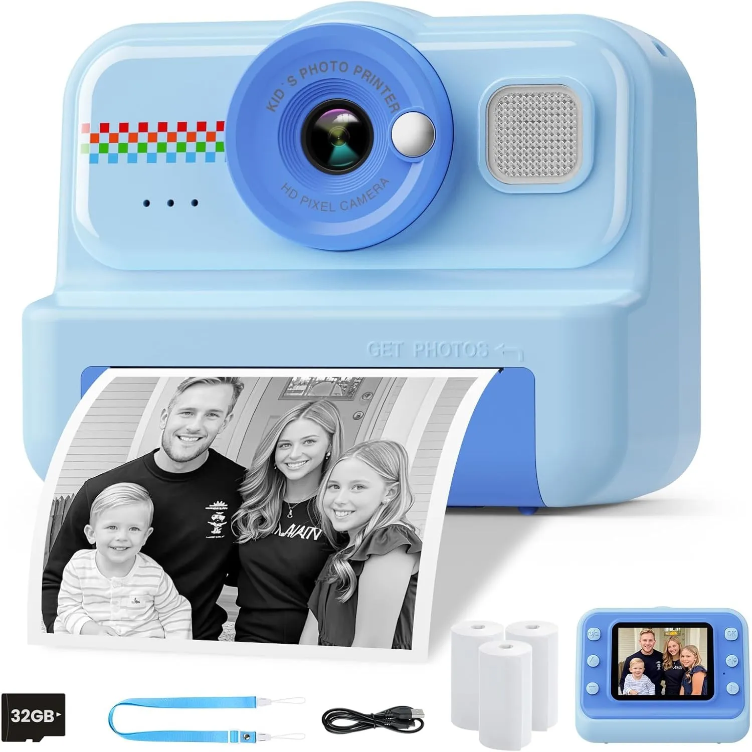 HiMont Kinderkamera Sofortbildkamera, 1080P Sofortbildkamera Kinder mit 32GB Karte & 3 Rollen Druckpapier, lustige Kind…